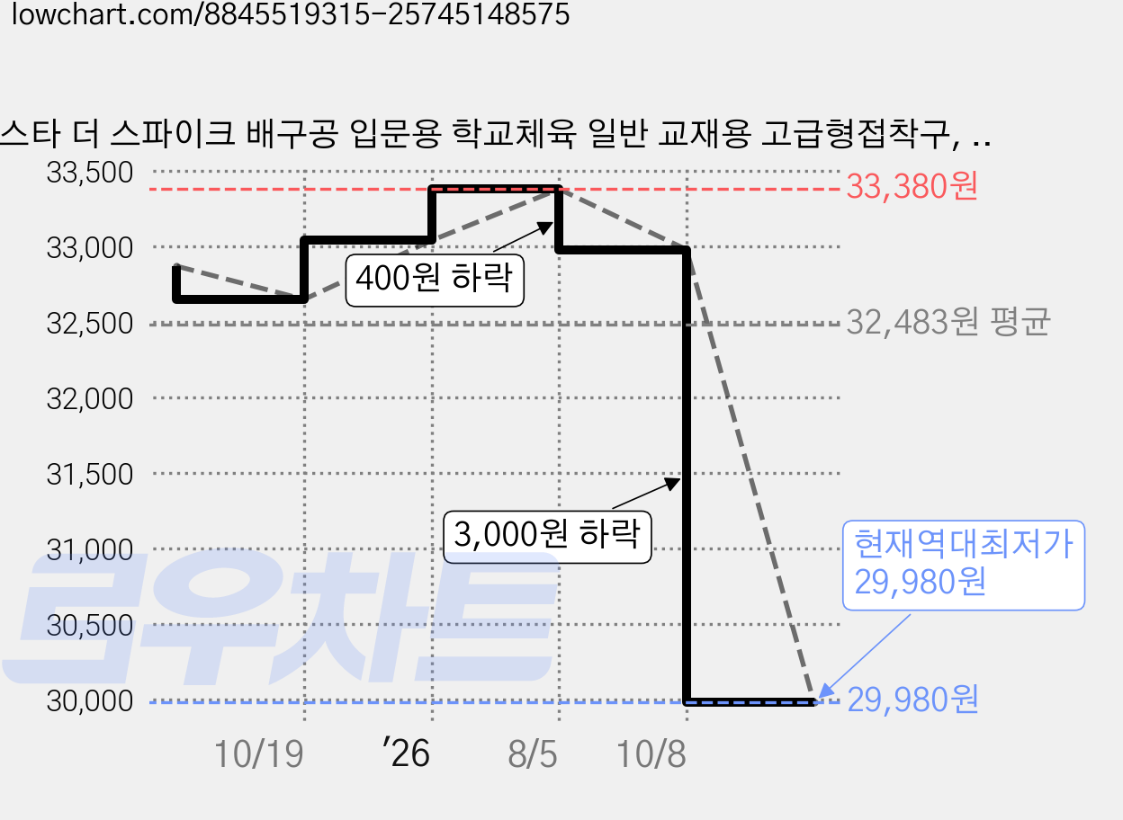 스타 더 스파이크 배구공 입문용 학교체육 일반 교재용 고급형접착구, 1개, 더스파이크(고급형접착구)+다용도주머니 가격 변동 차트, 현재가 29,980원, 역대최저가