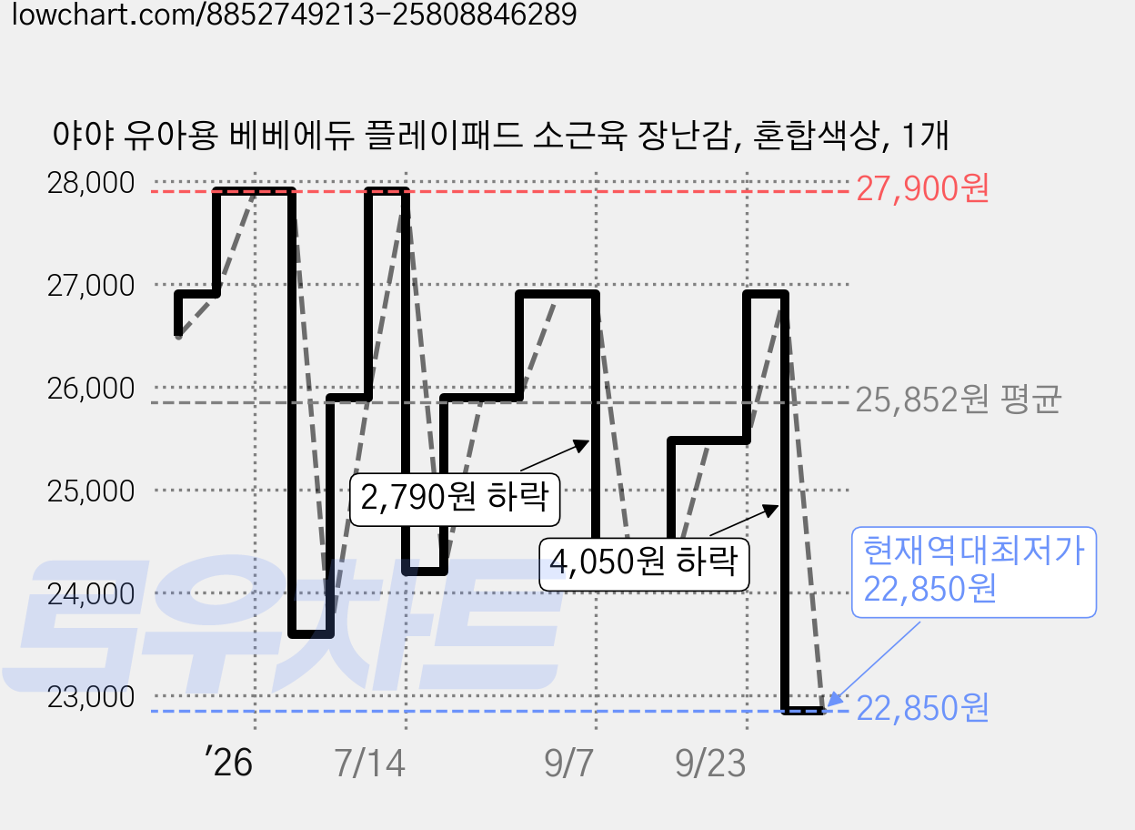 야야 유아용 베베에듀 플레이패드 소근육 장난감, 혼합색상, 1개 가격 변동 차트, 현재가 22,850원, 역대최저가