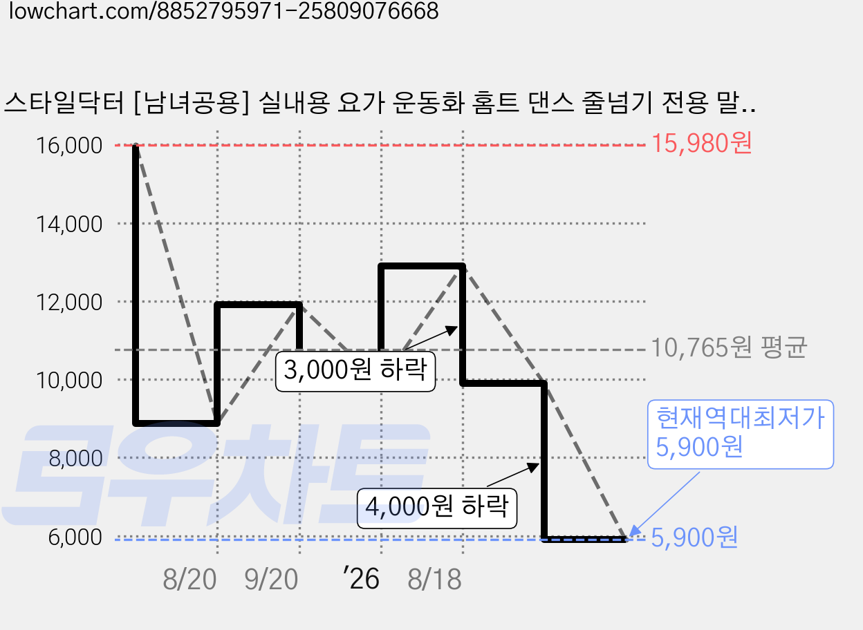 스타일닥터 [남녀공용] 실내용 요가 운동화 홈트 댄스 줄넘기 전용 말랑말랑 슬리퍼형 신발 가격 변동 차트, 현재가 5,900원, 역대최저가
