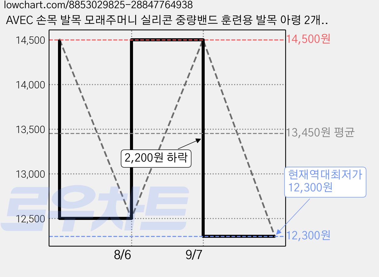 AVEC 손목 발목 모래주머니 실리콘 중량밴드 훈련용 발목 아령 2개 세트, 450g, 핑크/화이트 가격 변동 차트, 현재가 12,300원, 역대최저가