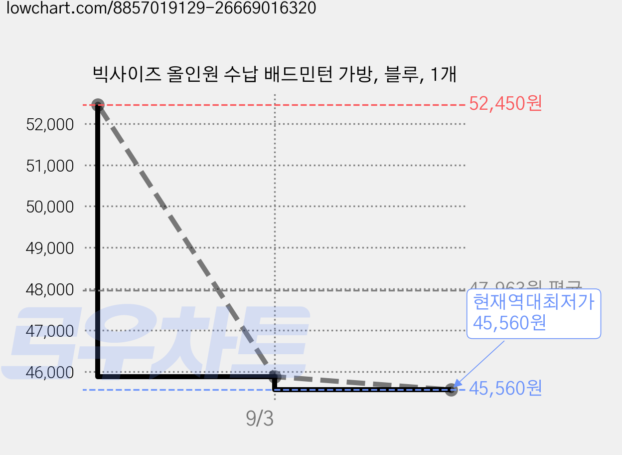 빅사이즈 올인원 수납 배드민턴 가방, 블루, 1개 가격 변동 차트, 현재가 45,560원, 역대최저가