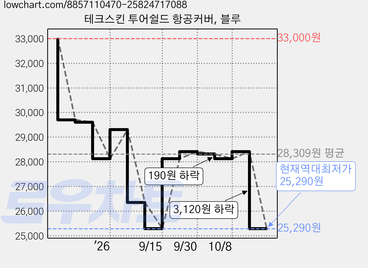 테크스킨 투어쉴드 항공커버, 블루 가격 변동 차트, 현재가 25,290원, 역대최저가