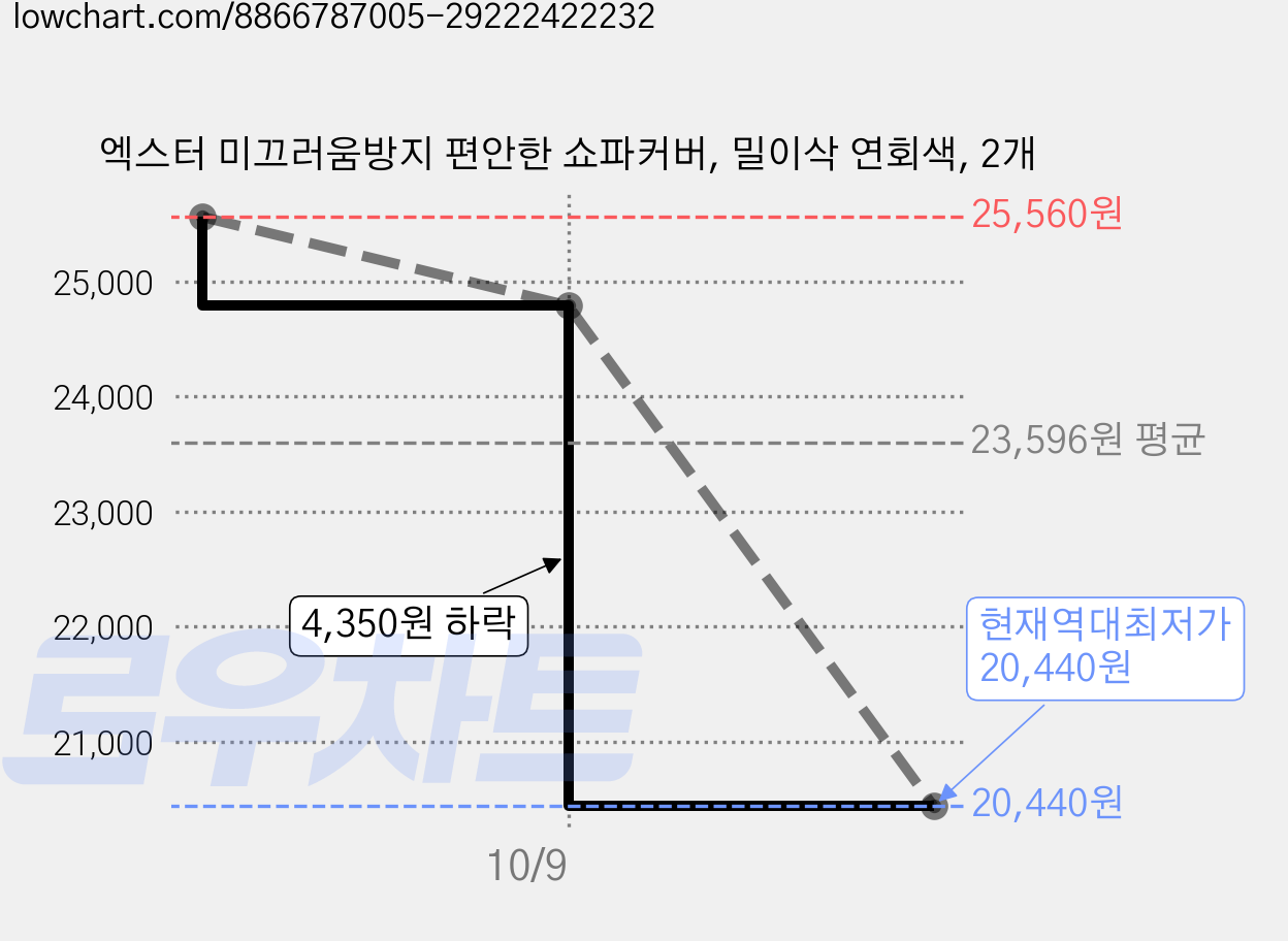 엑스터 미끄러움방지 편안한 쇼파커버, 밀이삭 연회색, 2개 가격 변동 차트, 현재가 20,440원, 역대최저가
