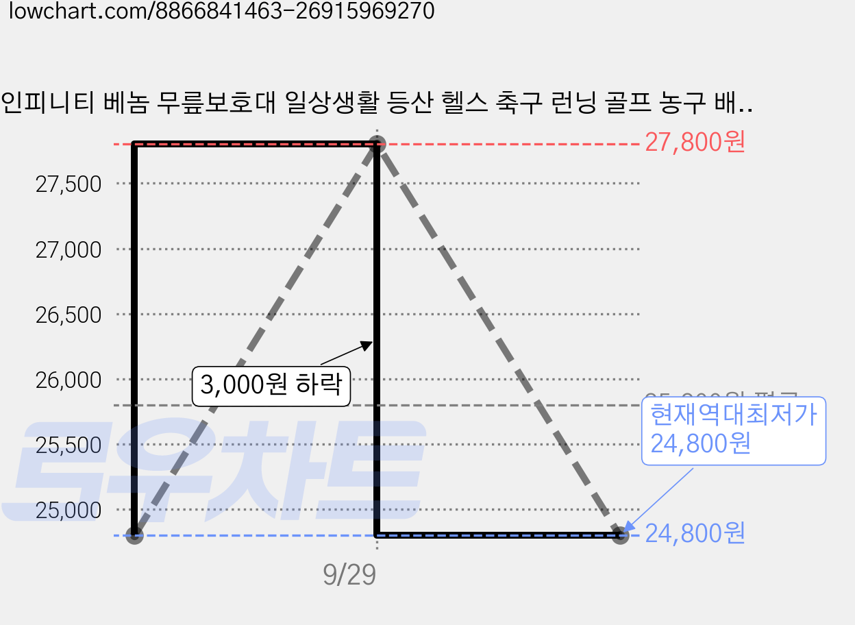 인피니티 베놈 무릎보호대 일상생활 등산 헬스 축구 런닝 골프 농구 배구 러닝, 여성그레이, 1개 가격 변동 차트, 현재가 24,800원, 역대최저가
