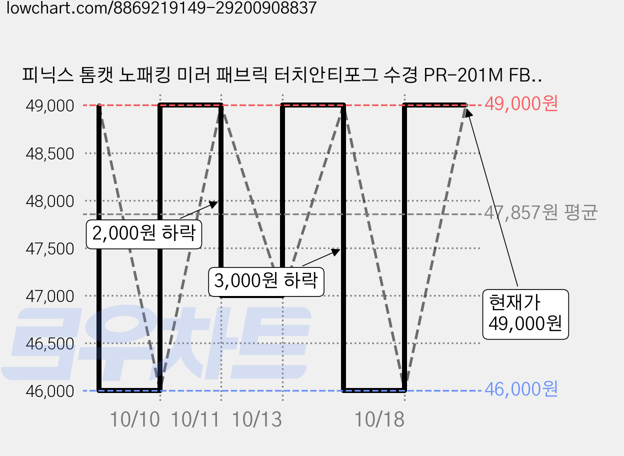 피닉스 톰캣 노패킹 미러 패브릭 터치안티포그 수경 PR-201M FB TA, 바이올렛, 2개 가격 변동 차트, 현재가 49,000원, 관측 최저가 46,000원