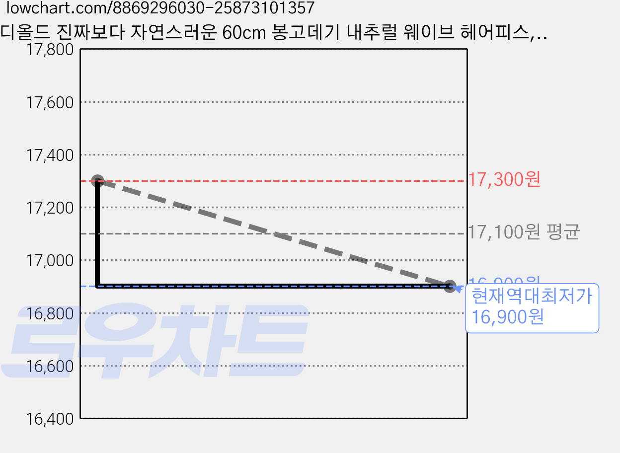 디올드 진짜보다 자연스러운 60cm 봉고데기 내추럴 웨이브 헤어피스, 1개, 초코브라운 가격 변동 차트, 현재가 16,900원, 역대최저가