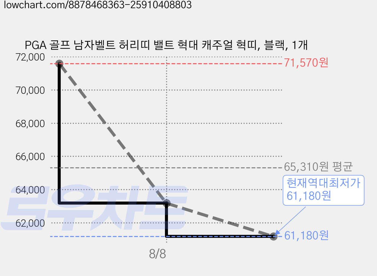 PGA 골프 남자벨트 허리띠 밸트 혁대 캐주얼 혁띠, 블랙, 1개 가격 변동 차트, 현재가 61,180원, 역대최저가