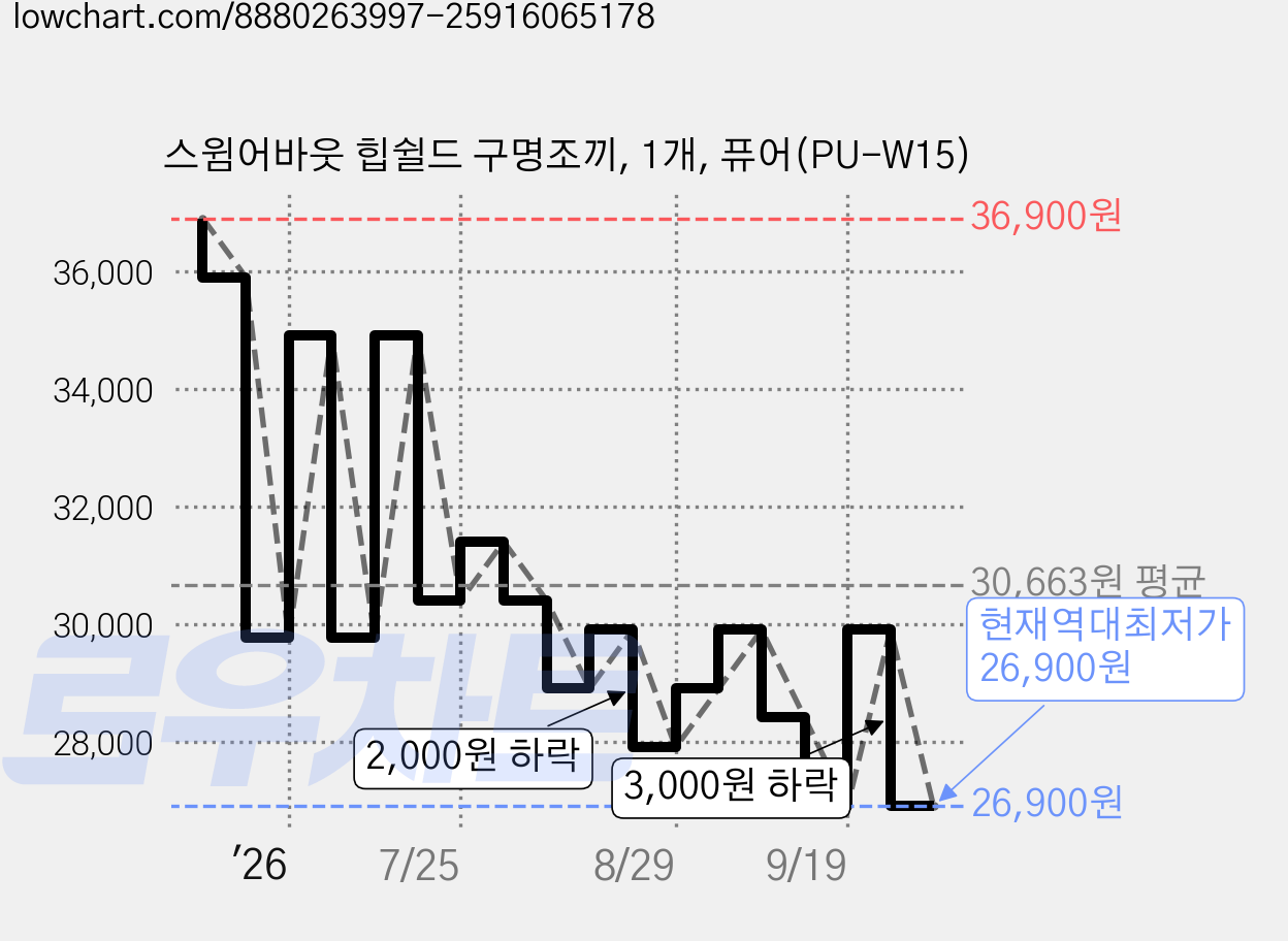 스윔어바웃 힙쉴드 구명조끼, 1개, 퓨어(PU-W15) 가격 변동 차트, 현재가 26,900원, 역대최저가