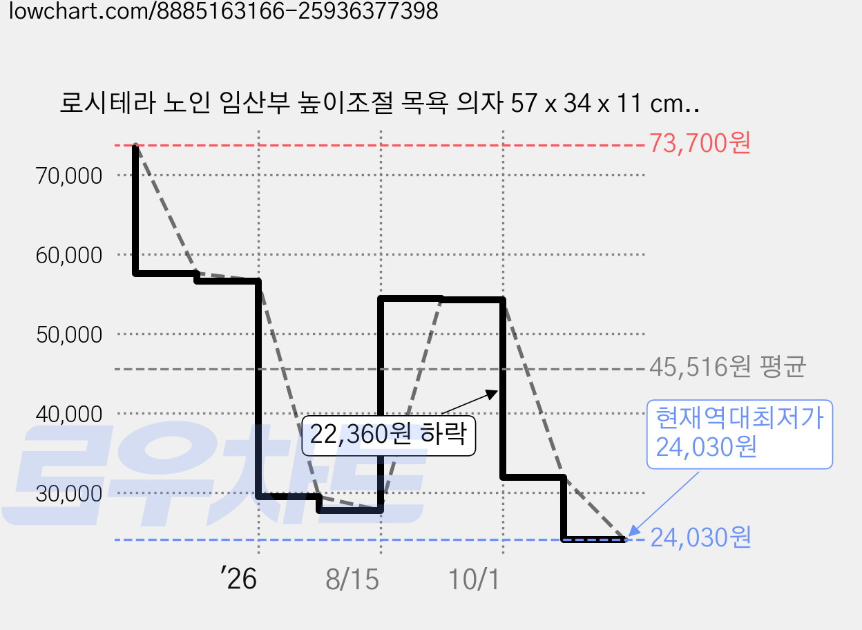 로시테라 노인 임산부 높이조절 목욕 의자 57 x 34 x 11 cm, 하늘, 1개 가격 변동 차트, 현재가 24,030원, 역대최저가