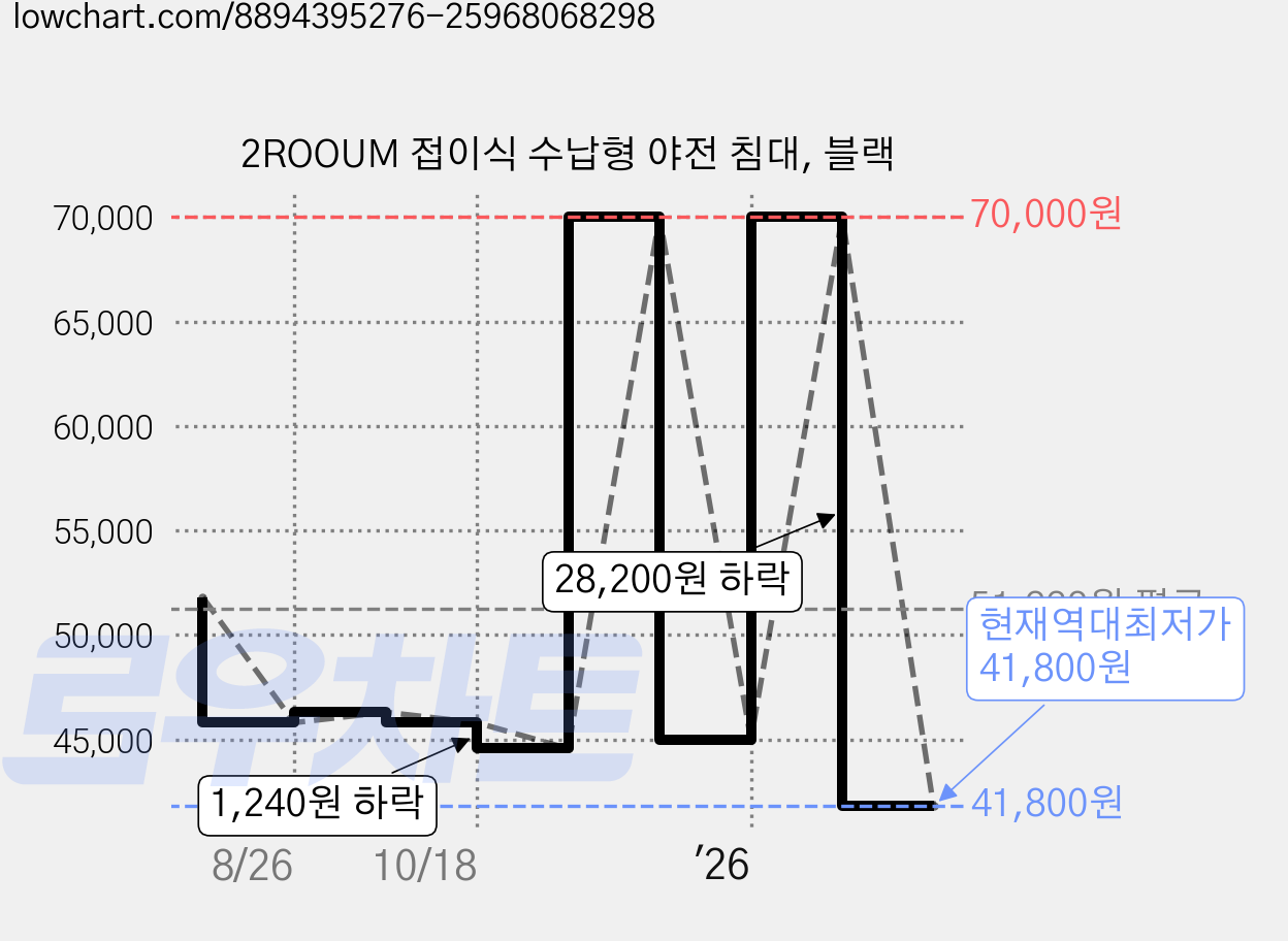 2ROOUM 접이식 수납형 야전 침대, 블랙 가격 변동 차트, 현재가 41,800원, 역대최저가