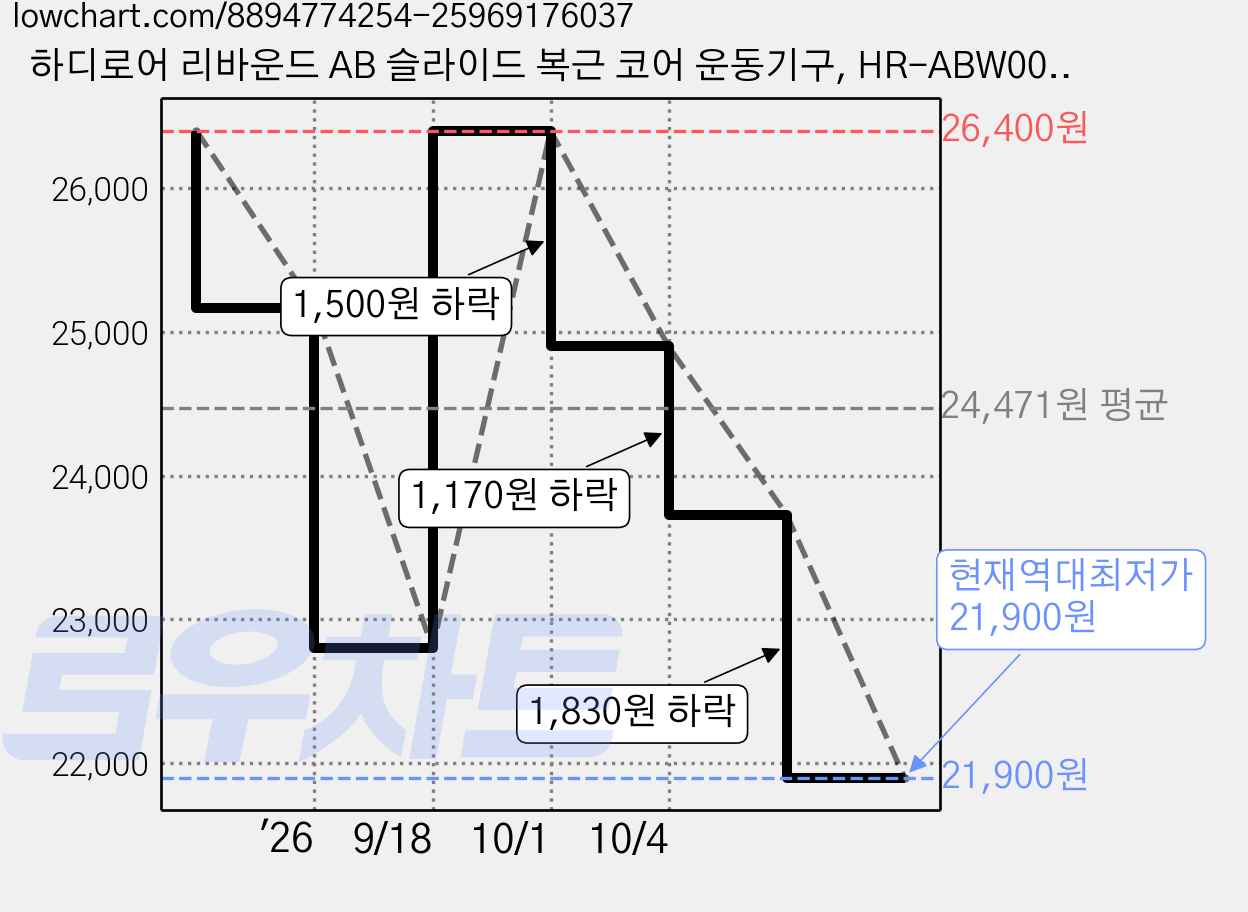 하디로어 리바운드 AB 슬라이드 복근 코어 운동기구, HR-ABW001, 블랙 가격 변동 차트, 현재가 21,900원, 역대최저가