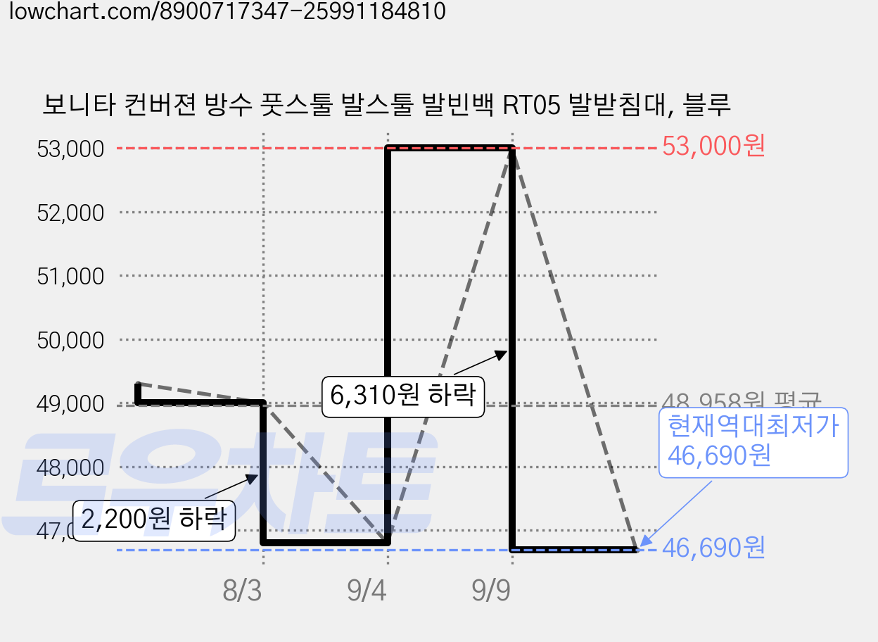 보니타 컨버젼 방수 풋스툴 발스툴 발빈백 RT05 발받침대, 블루 가격 변동 차트, 현재가 46,690원, 역대최저가