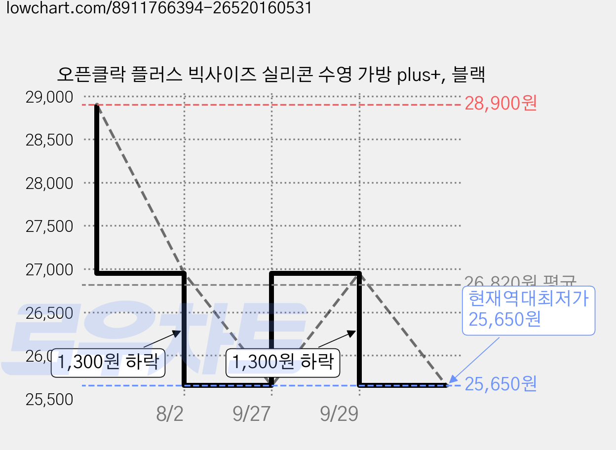 오픈클락 플러스 빅사이즈 실리콘 수영 가방 plus+, 블랙 가격 변동 차트, 현재가 25,650원, 역대최저가