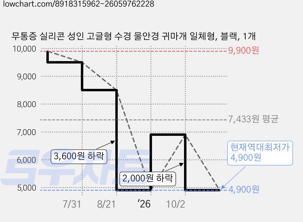 무통증 실리콘 성인 고글형 수경 물안경 귀마개 일체형, 블랙, 1개 가격 변동 차트, 현재가 4,900원, 역대최저가