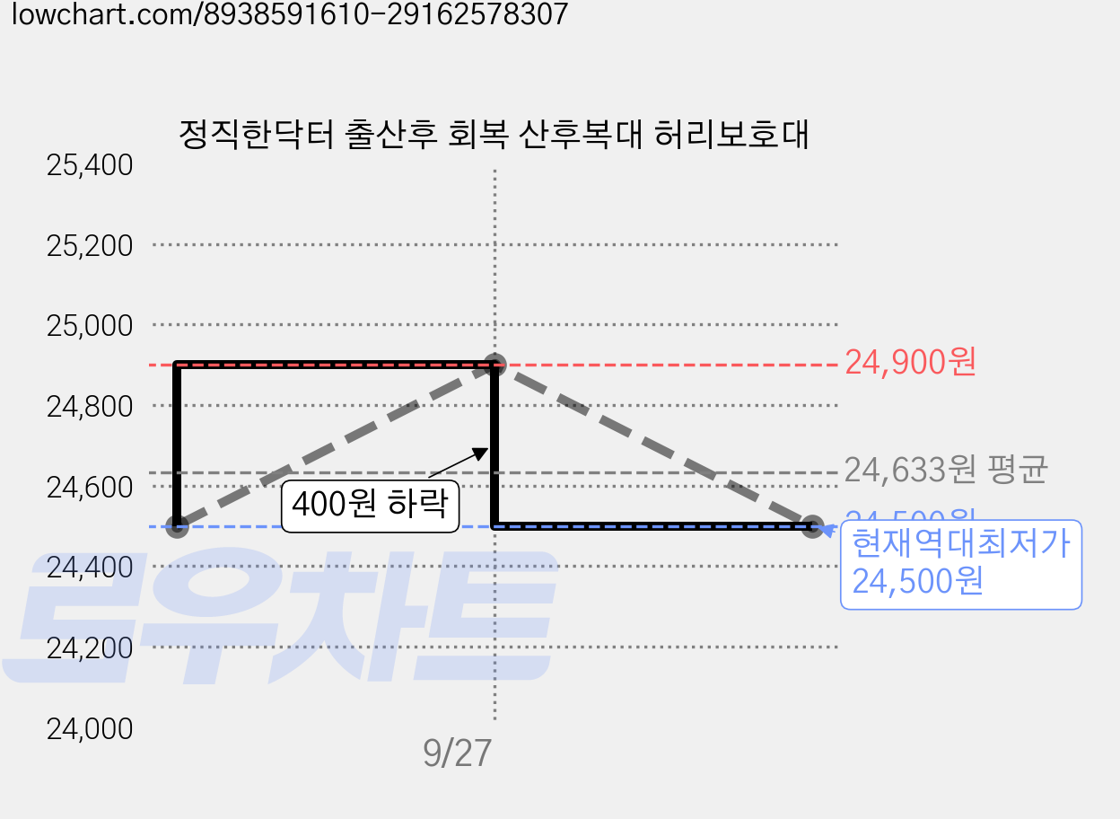 정직한닥터 출산후 회복 산후복대 허리보호대 가격 변동 차트, 현재가 24,500원, 역대최저가