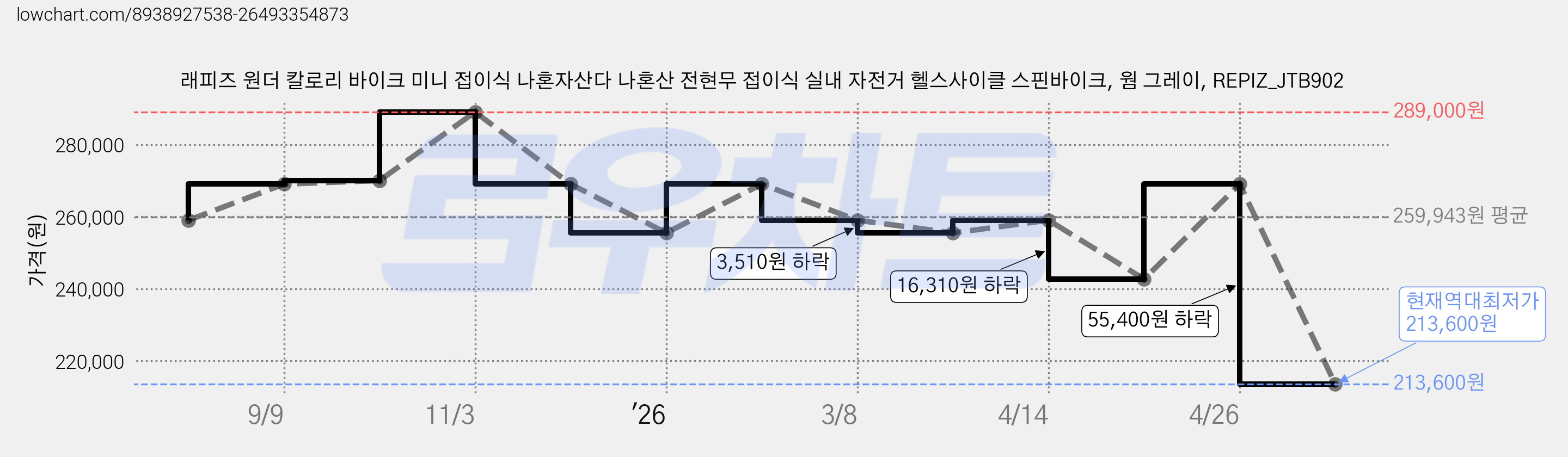 래피즈 원더 칼로리 바이크 미니 접이식 나혼자산다 나혼산 전현무 접이식 실내 자전거 헬스사이클 스핀바이크, 웜 그레이, REPIZ_JTB902 가격 변동 차트, 현재가 213,600원, 역대최저가