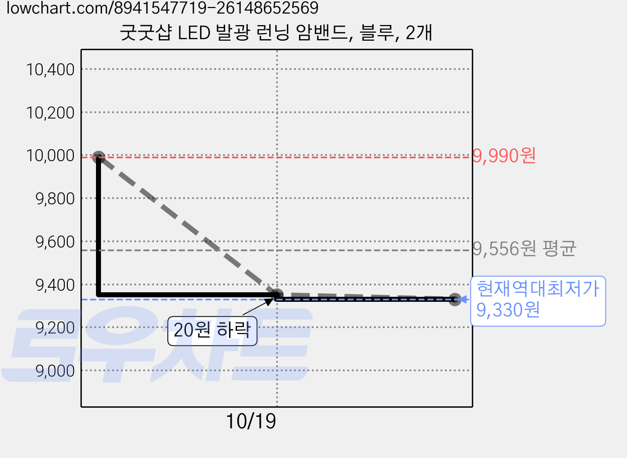 굿굿샵 LED 발광 런닝 암밴드, 블루, 2개 가격 변동 차트, 현재가 9,330원, 역대최저가