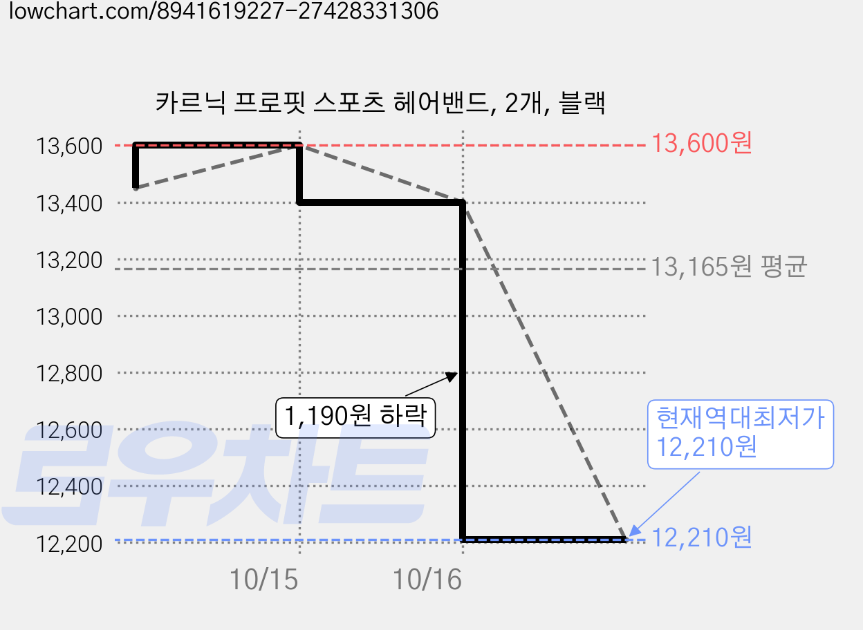 카르닉 프로핏 스포츠 헤어밴드, 2개, 블랙 가격 변동 차트, 현재가 12,210원, 역대최저가
