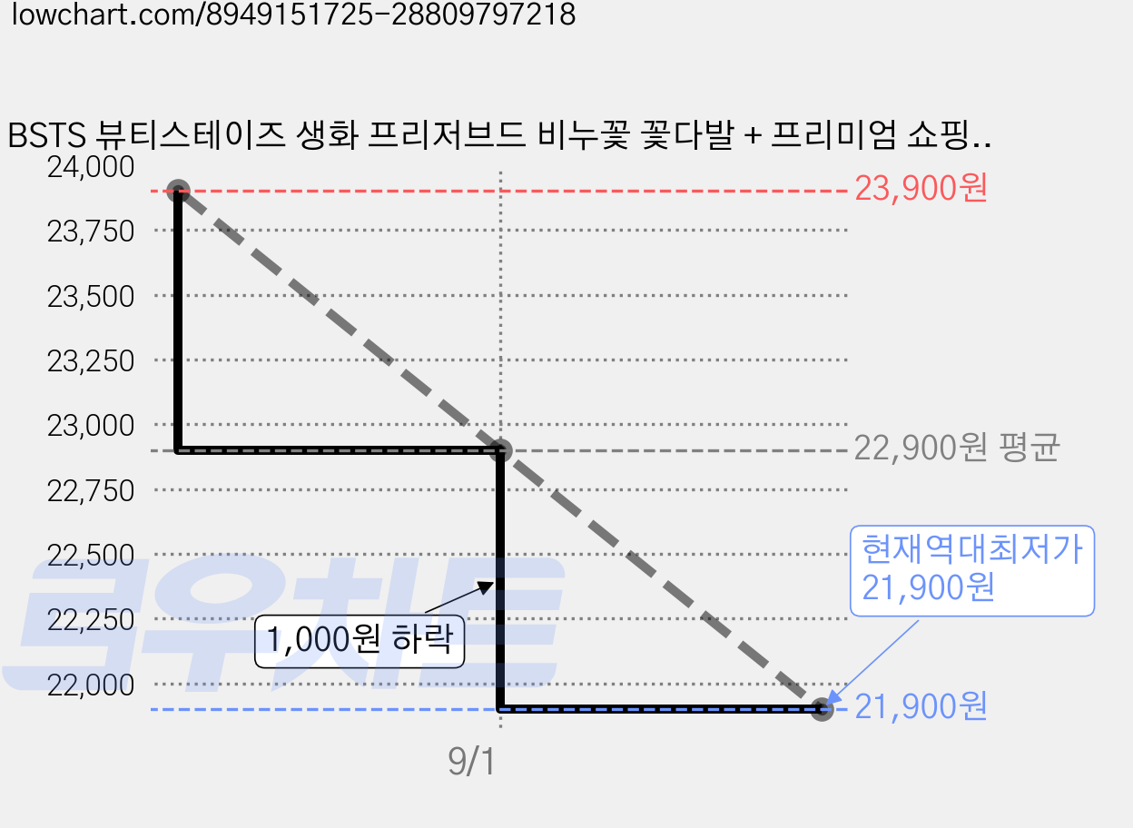 BSTS 뷰티스테이즈 생화 프리저브드 비누꽃 꽃다발 + 프리미엄 쇼핑백, 미드나잇블루 가격 변동 차트, 현재가 21,900원, 역대최저가