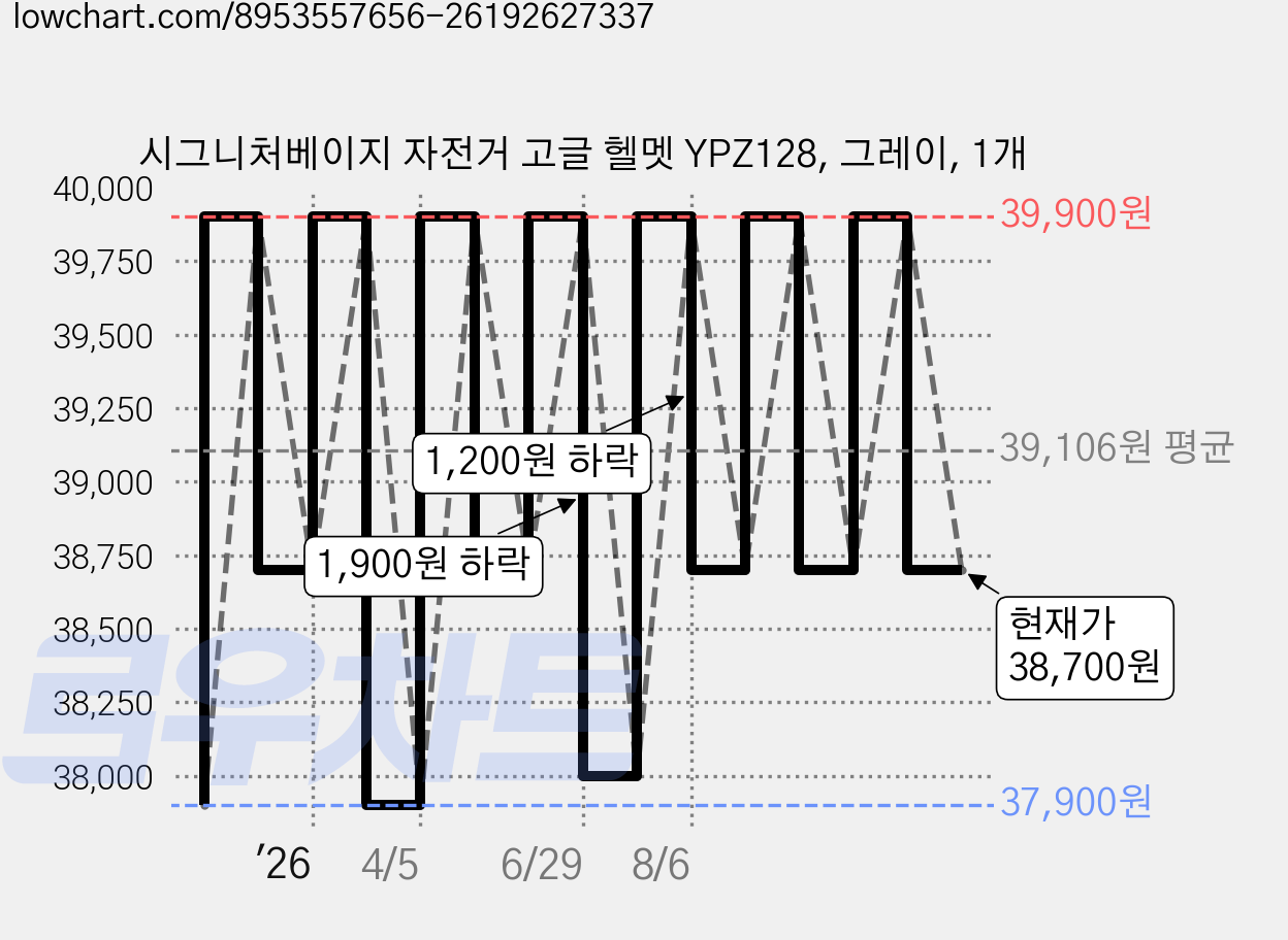 시그니처베이지 자전거 고글 헬멧 YPZ128, 그레이, 1개 가격 변동 차트, 현재가 38,700원, 관측 최저가 37,900원