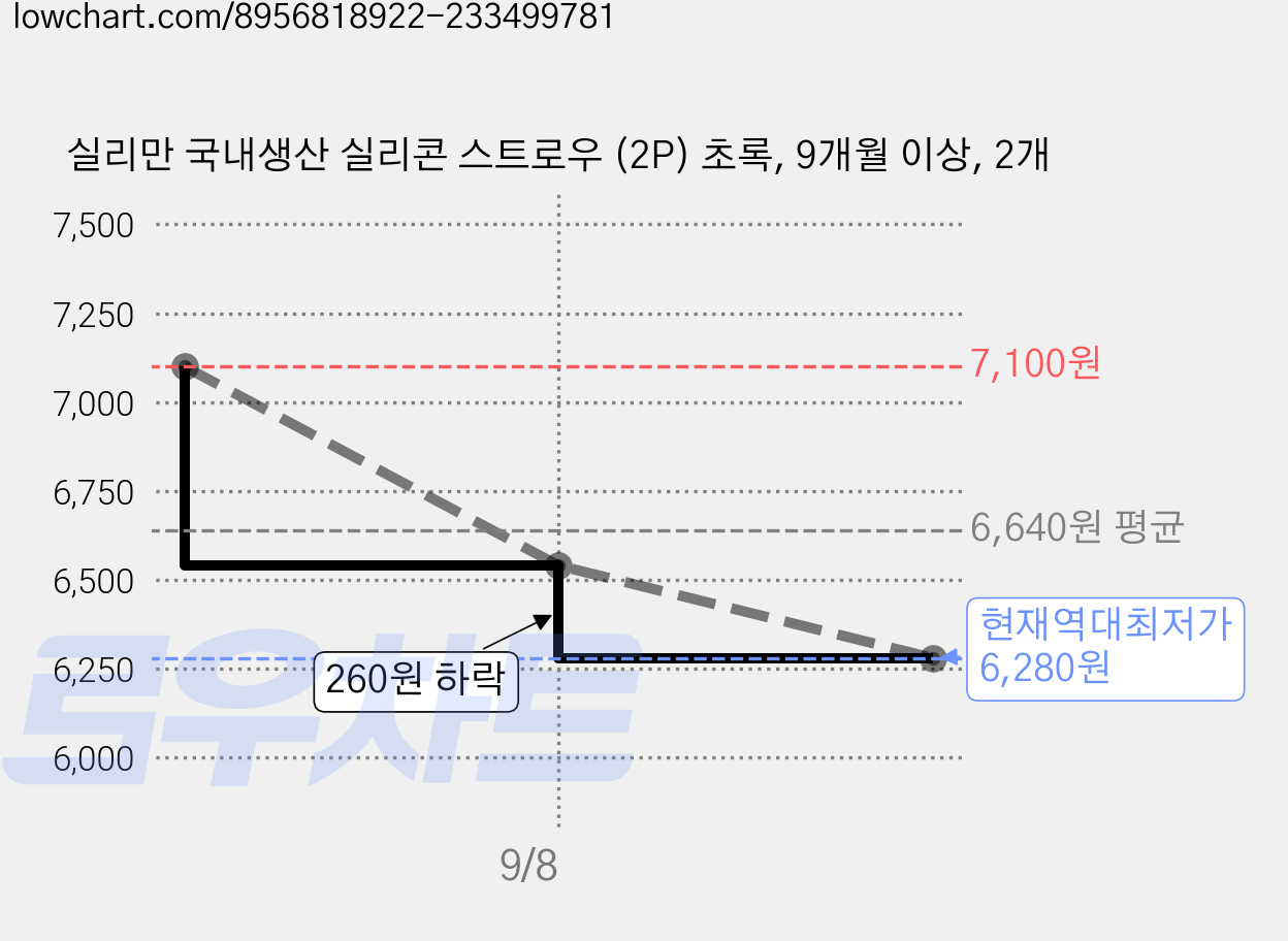 실리만 국내생산 실리콘 스트로우 (2P) 초록, 9개월 이상, 2개 가격 변동 차트, 현재가 6,280원, 역대최저가