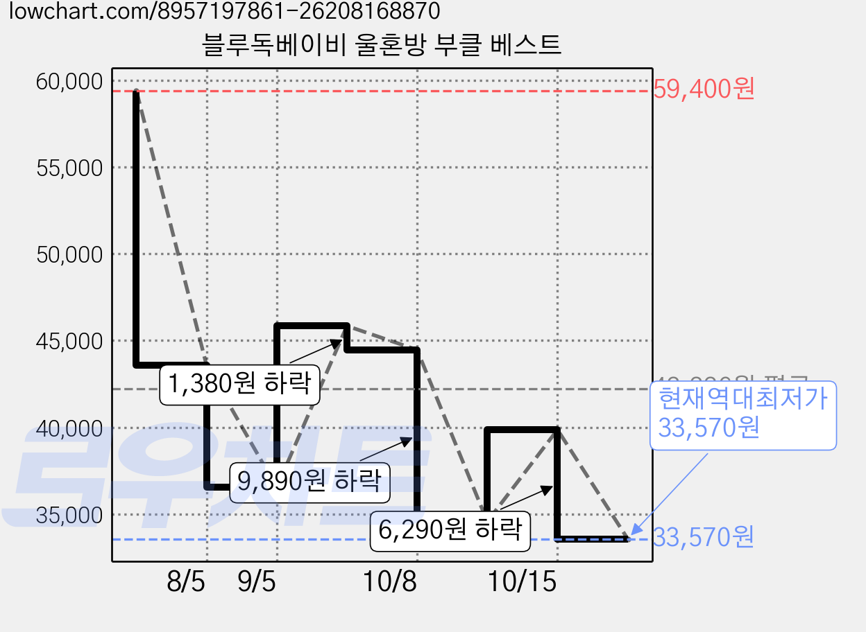 블루독베이비 울혼방 부클 베스트 가격 변동 차트, 현재가 33,570원, 역대최저가