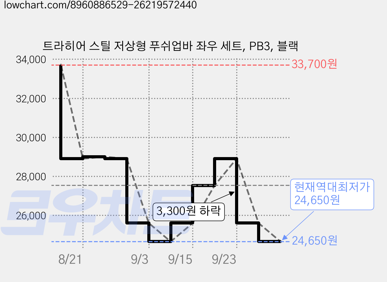 트라히어 스틸 저상형 푸쉬업바 좌우 세트, PB3, 블랙 가격 변동 차트, 현재가 24,650원, 역대최저가