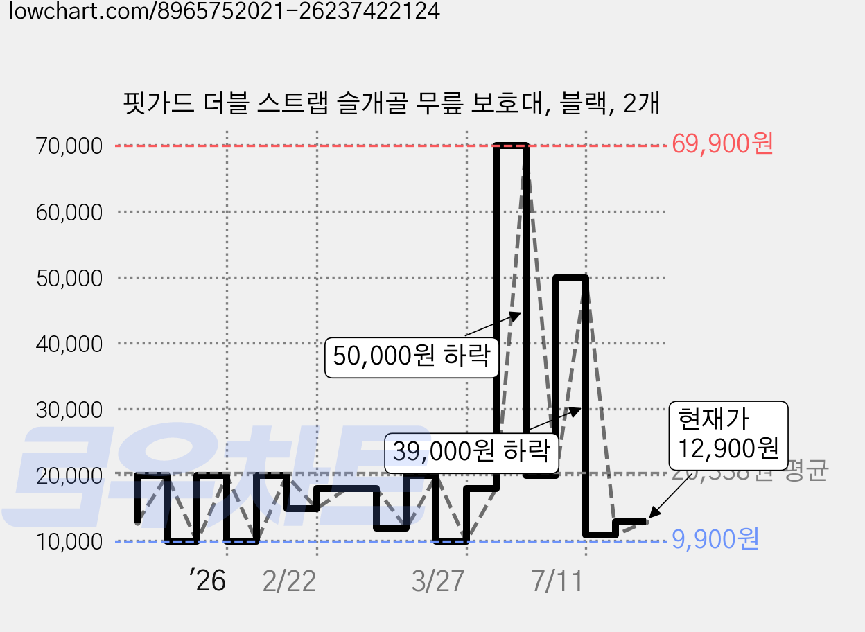 핏가드 더블 스트랩 슬개골 무릎 보호대, 블랙, 2개 가격 변동 차트, 현재가 12,900원, 관측 최저가 7,900원