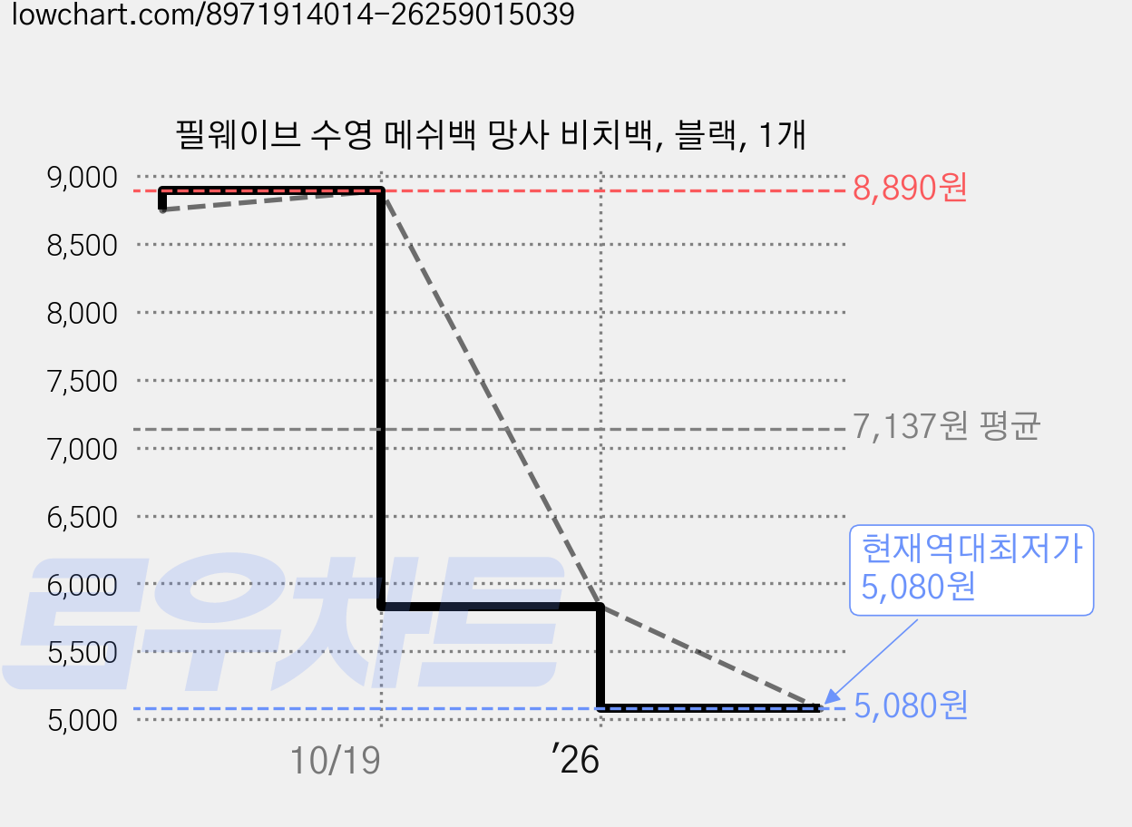 필웨이브 수영 메쉬백 망사 비치백, 블랙, 1개 가격 변동 차트, 현재가 5,080원, 역대최저가