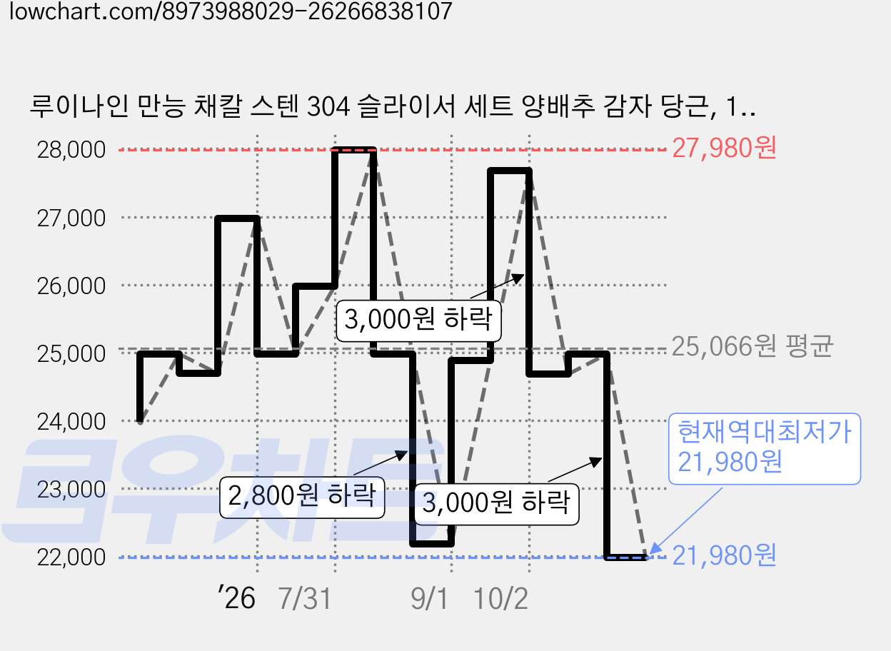 루이나인 만능 채칼 스텐 304 슬라이서 세트 양배추 감자 당근, 1세트, 베이지 L 가격 변동 차트, 현재가 21,980원, 역대최저가