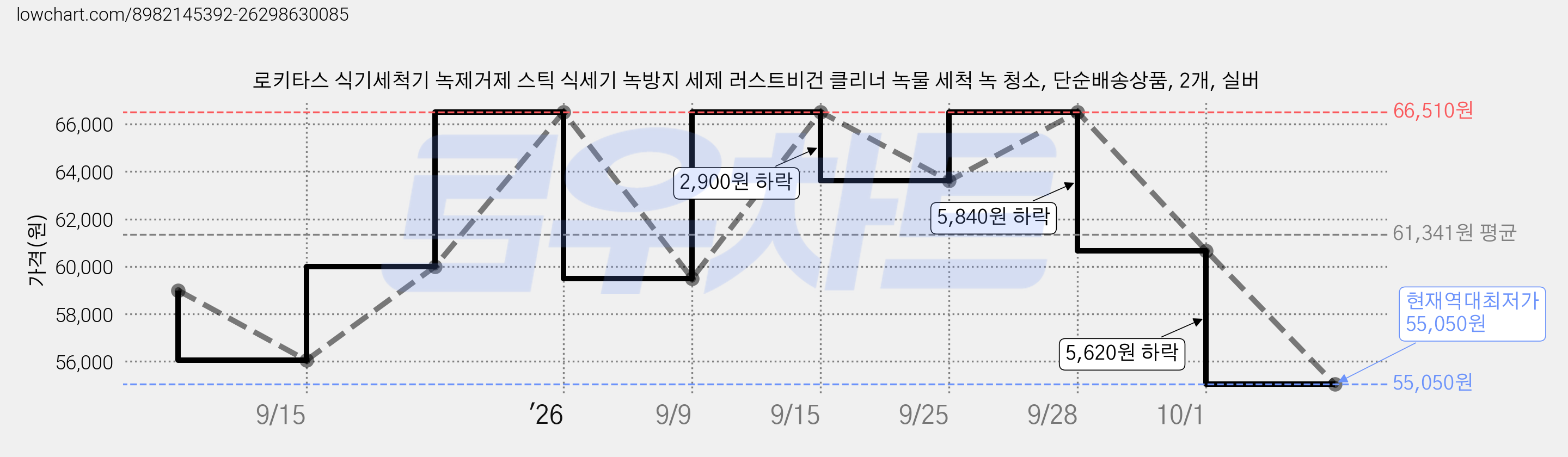 로키타스 식기세척기 녹제거제 스틱 식세기 녹방지 세제 러스트비건 클리너 녹물 세척 녹 청소, 단순배송상품, 2개, 실버 가격 변동 차트, 현재가 55,050원, 역대최저가