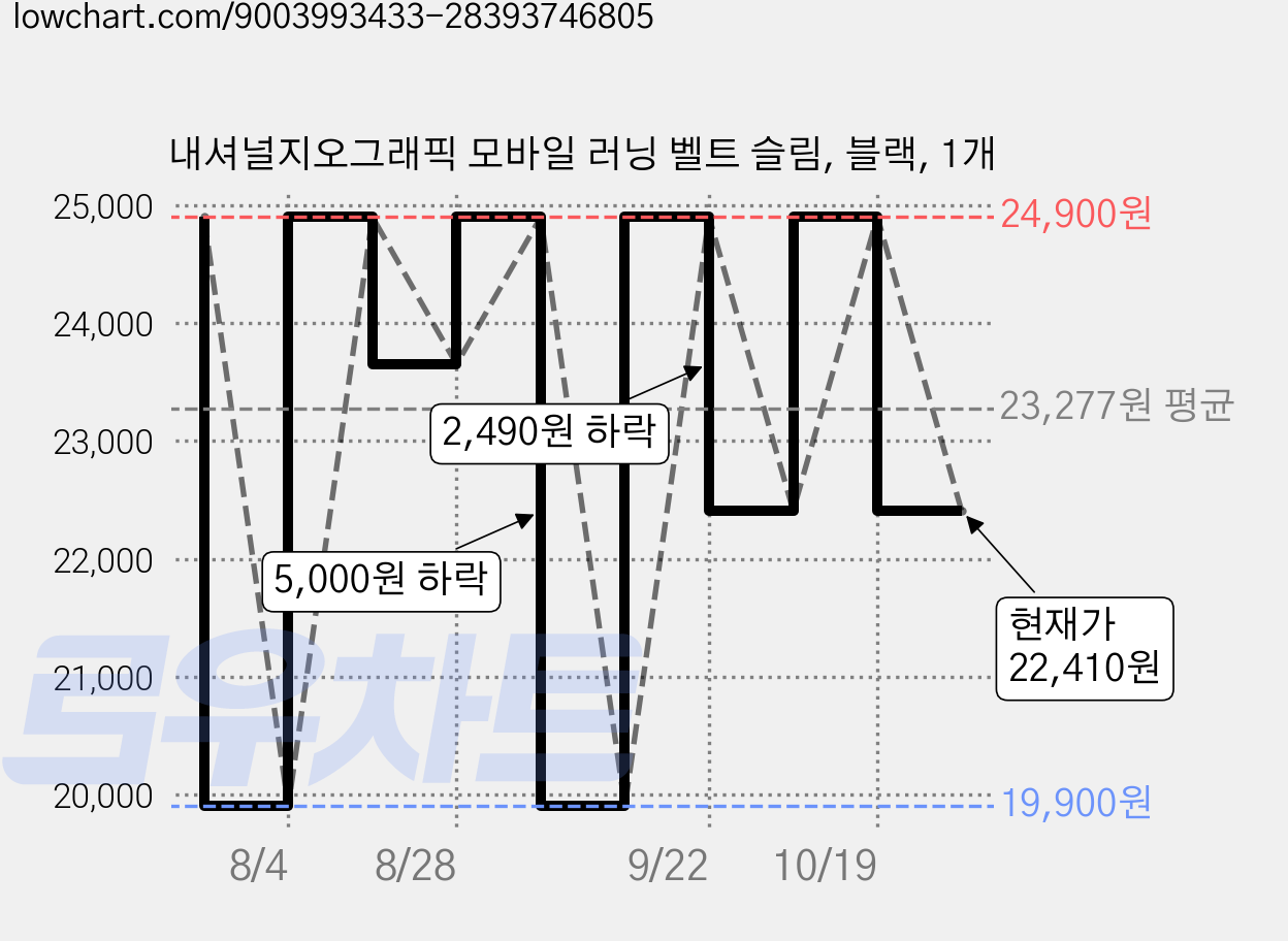 내셔널지오그래픽 모바일 러닝 벨트 슬림, 블랙, 1개 가격 변동 차트, 현재가 22,410원, 관측 최저가 19,900원