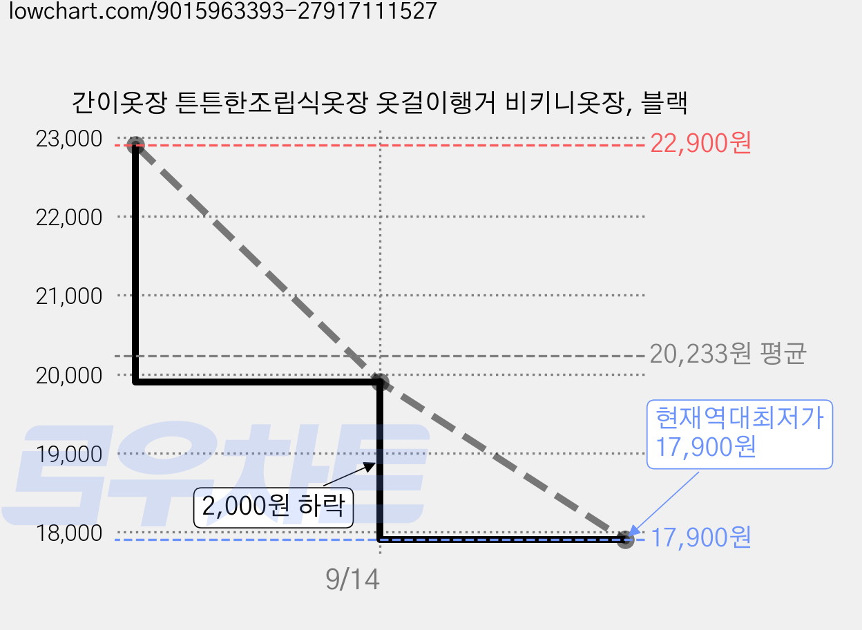 간이옷장 튼튼한조립식옷장 옷걸이행거 비키니옷장, 블랙 가격 변동 차트, 현재가 17,900원, 역대최저가