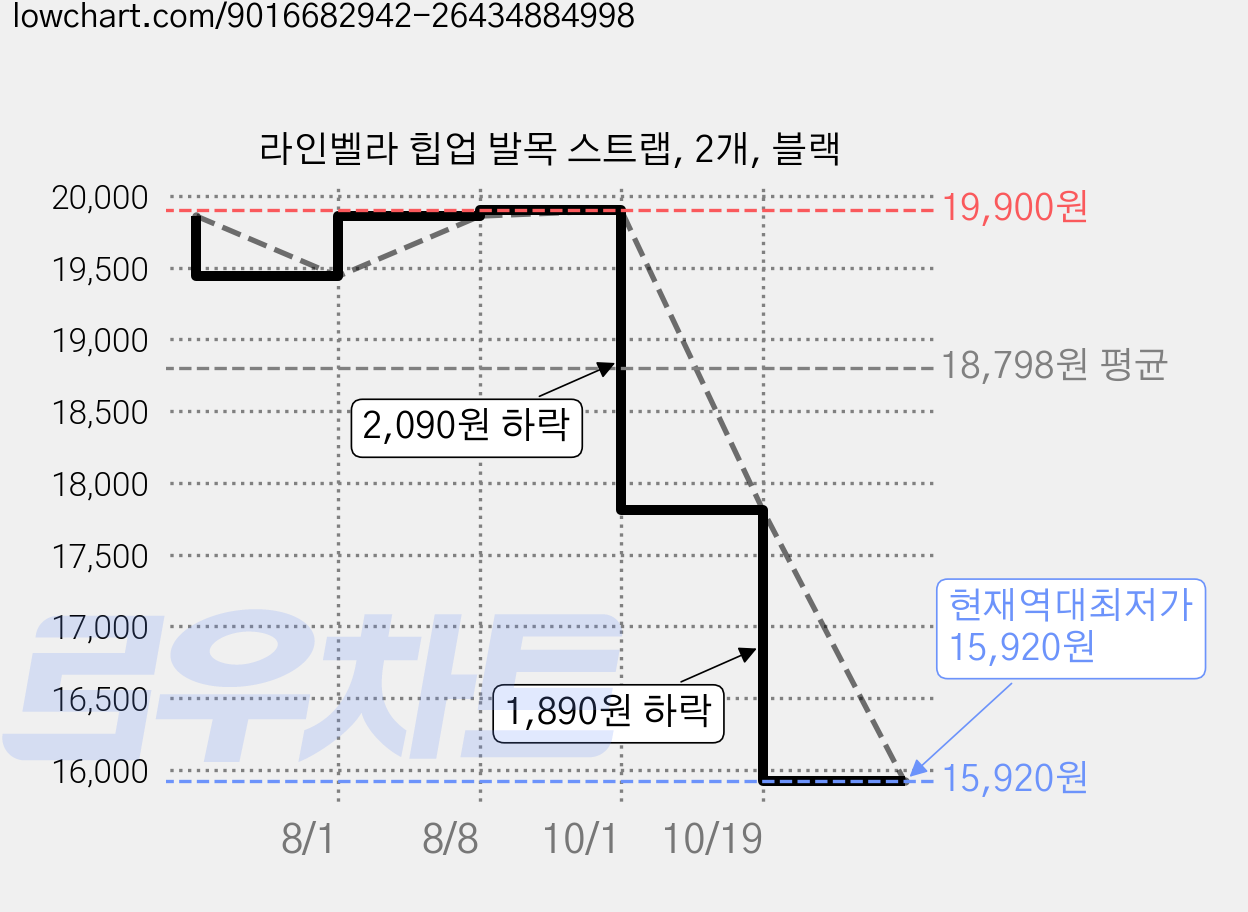 라인벨라 힙업 발목 스트랩, 2개, 블랙 가격 변동 차트, 현재가 15,920원, 역대최저가