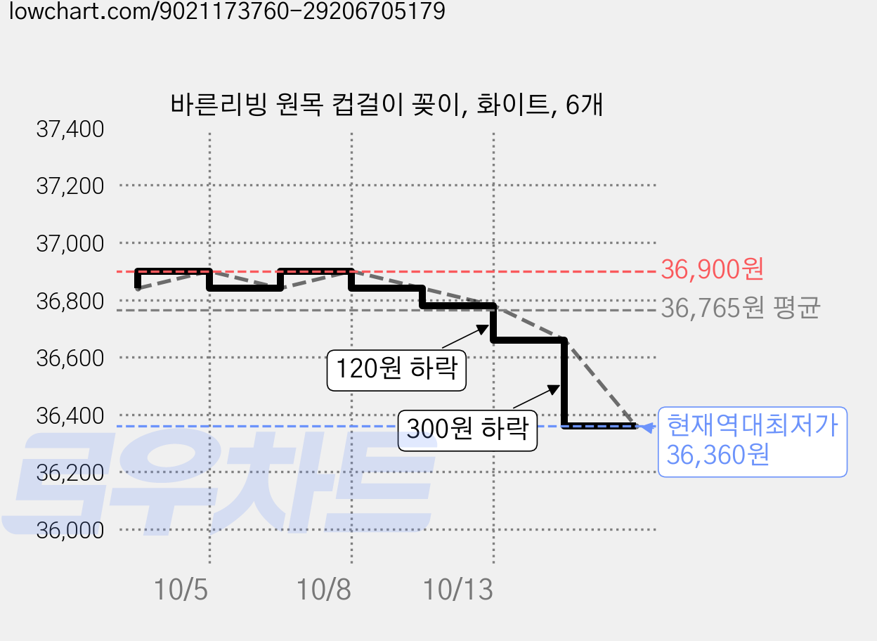 바른리빙 원목 컵걸이 꽂이, 화이트, 6개 가격 변동 차트, 현재가 36,360원, 역대최저가