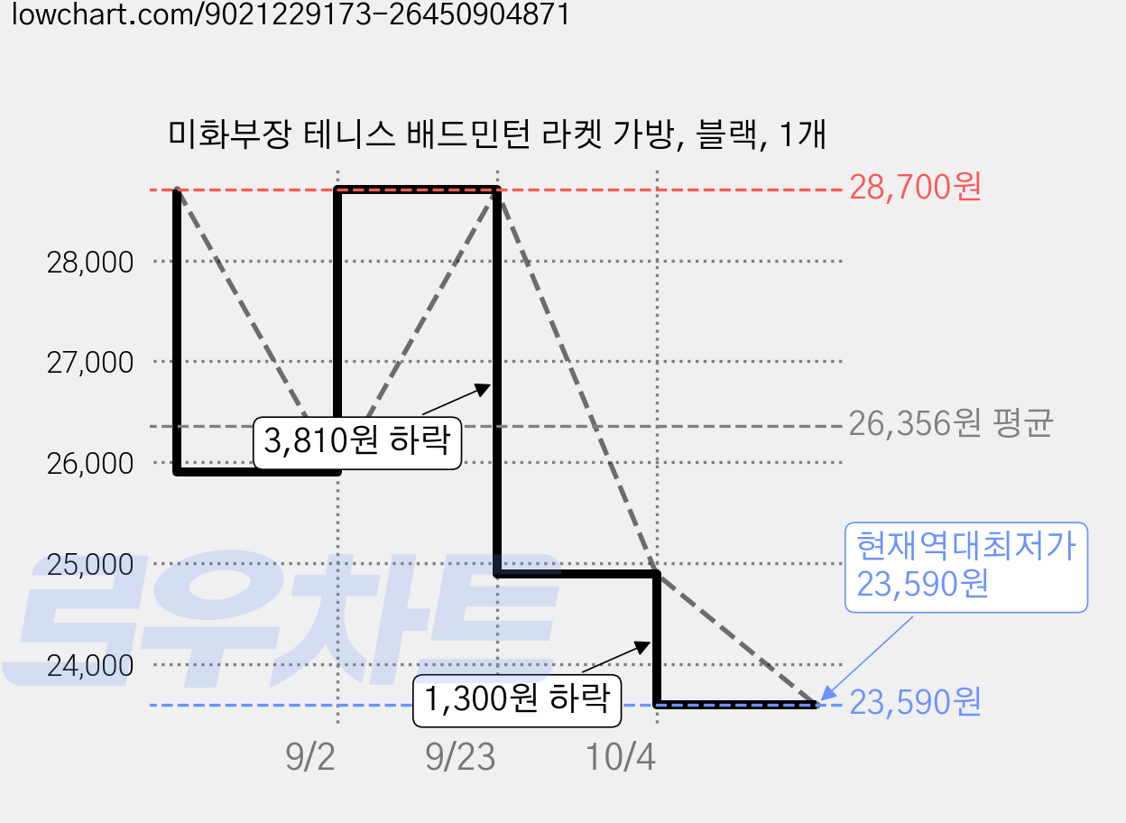 미화부장 테니스 배드민턴 라켓 가방, 블랙, 1개 가격 변동 차트, 현재가 23,590원, 역대최저가