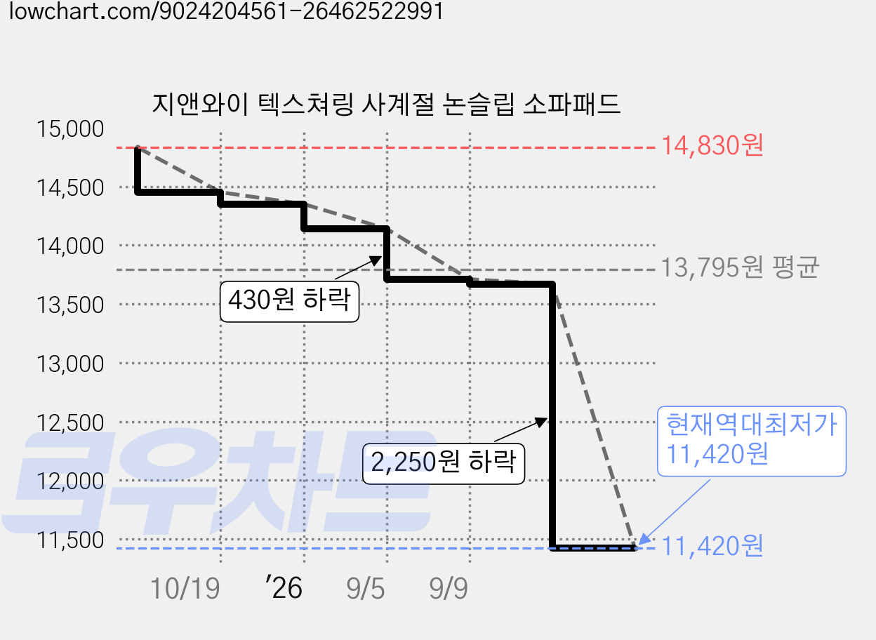 지앤와이 텍스쳐링 사계절 논슬립 소파패드 가격 변동 차트, 현재가 11,420원, 역대최저가