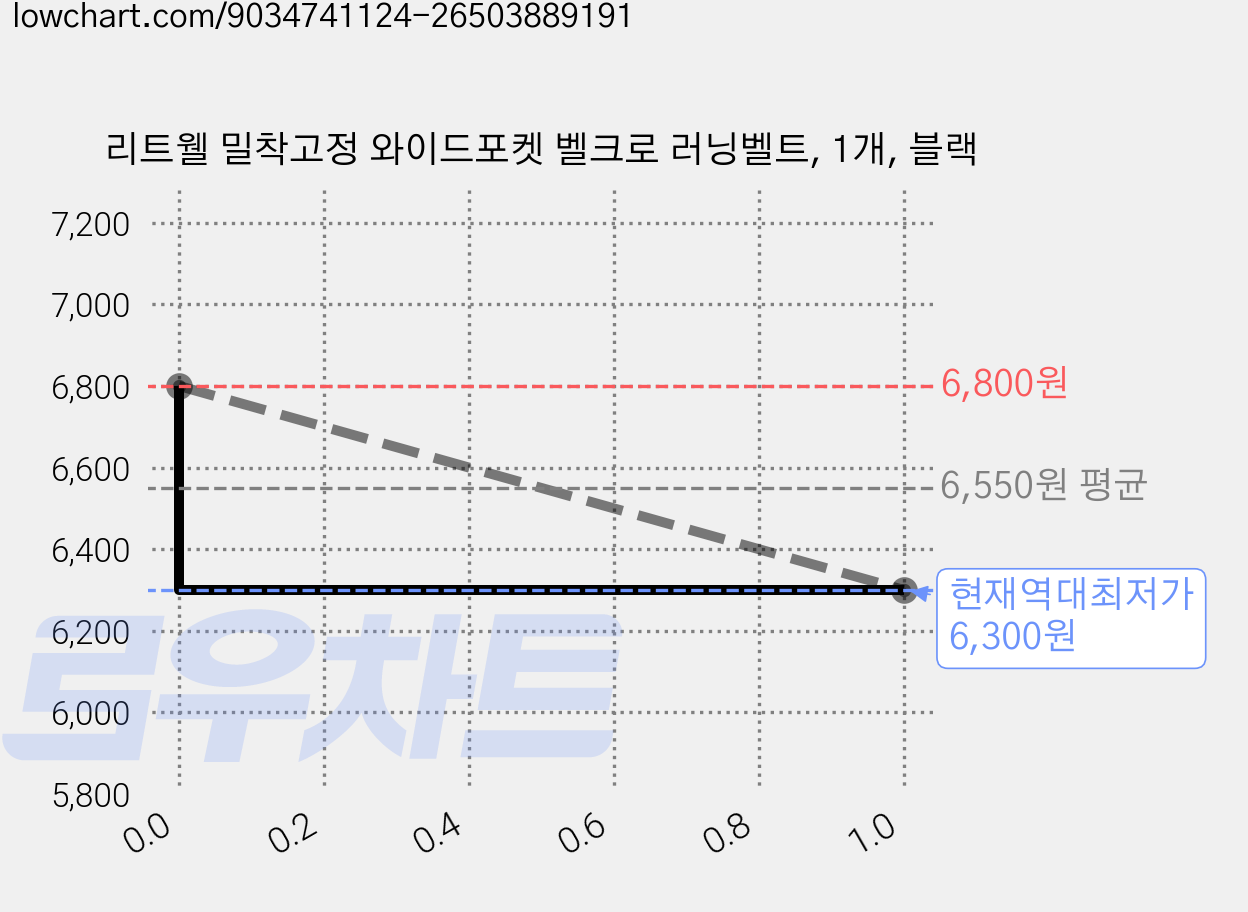 리트웰 밀착고정 와이드포켓 벨크로 러닝벨트, 1개, 블랙 가격 변동 차트, 현재가 6,300원, 역대최저가