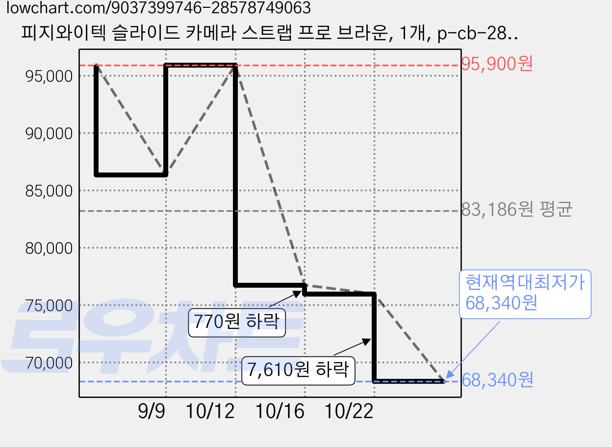 피지와이텍 슬라이드 카메라 스트랩 프로 브라운, 1개, p-cb-289 가격 변동 차트, 현재가 68,340원, 역대최저가