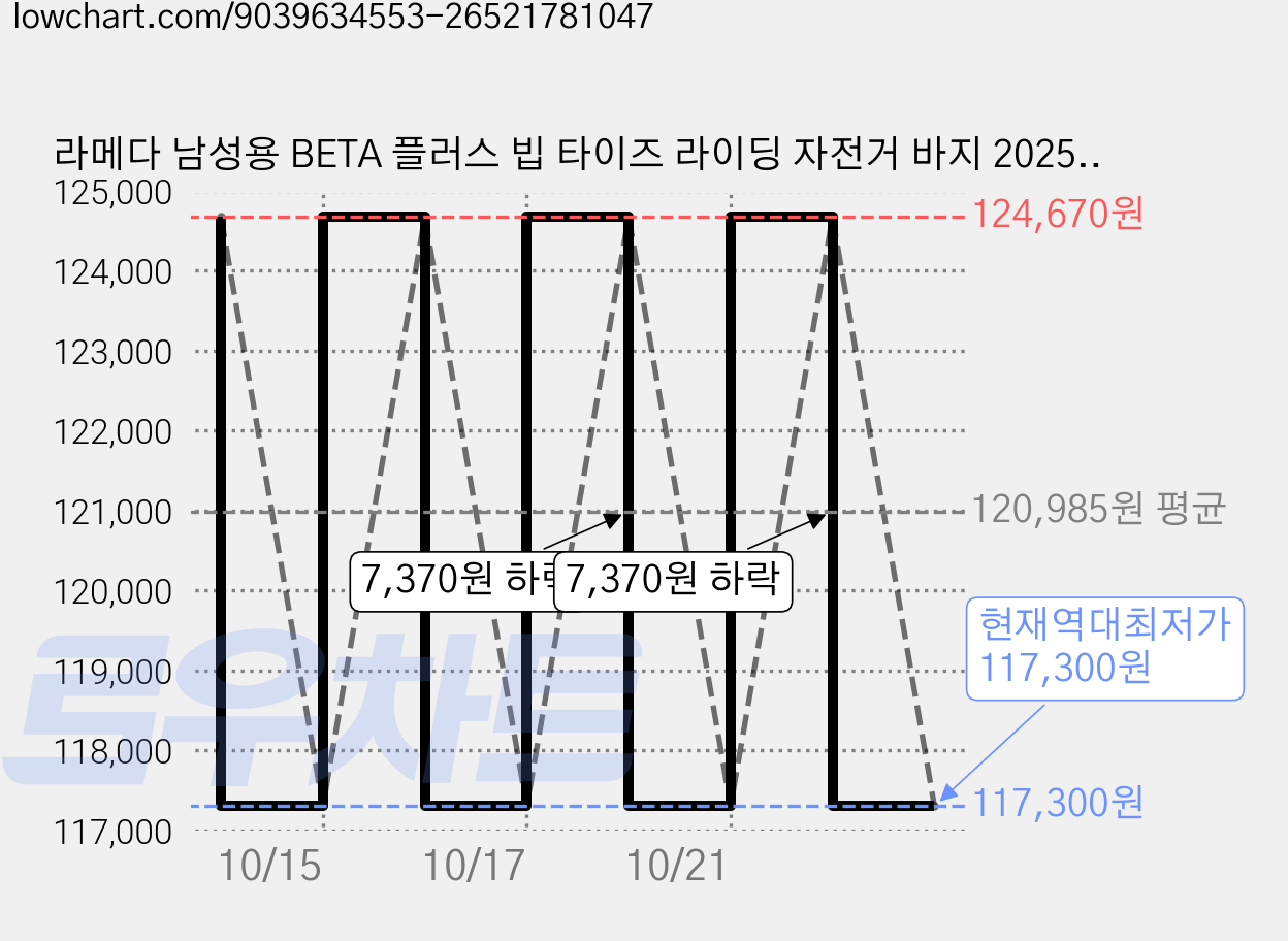 라메다 남성용 BETA 플러스 빕 타이즈 라이딩 자전거 바지 2025SSZ5342 가격 변동 차트, 현재가 117,300원, 역대최저가
