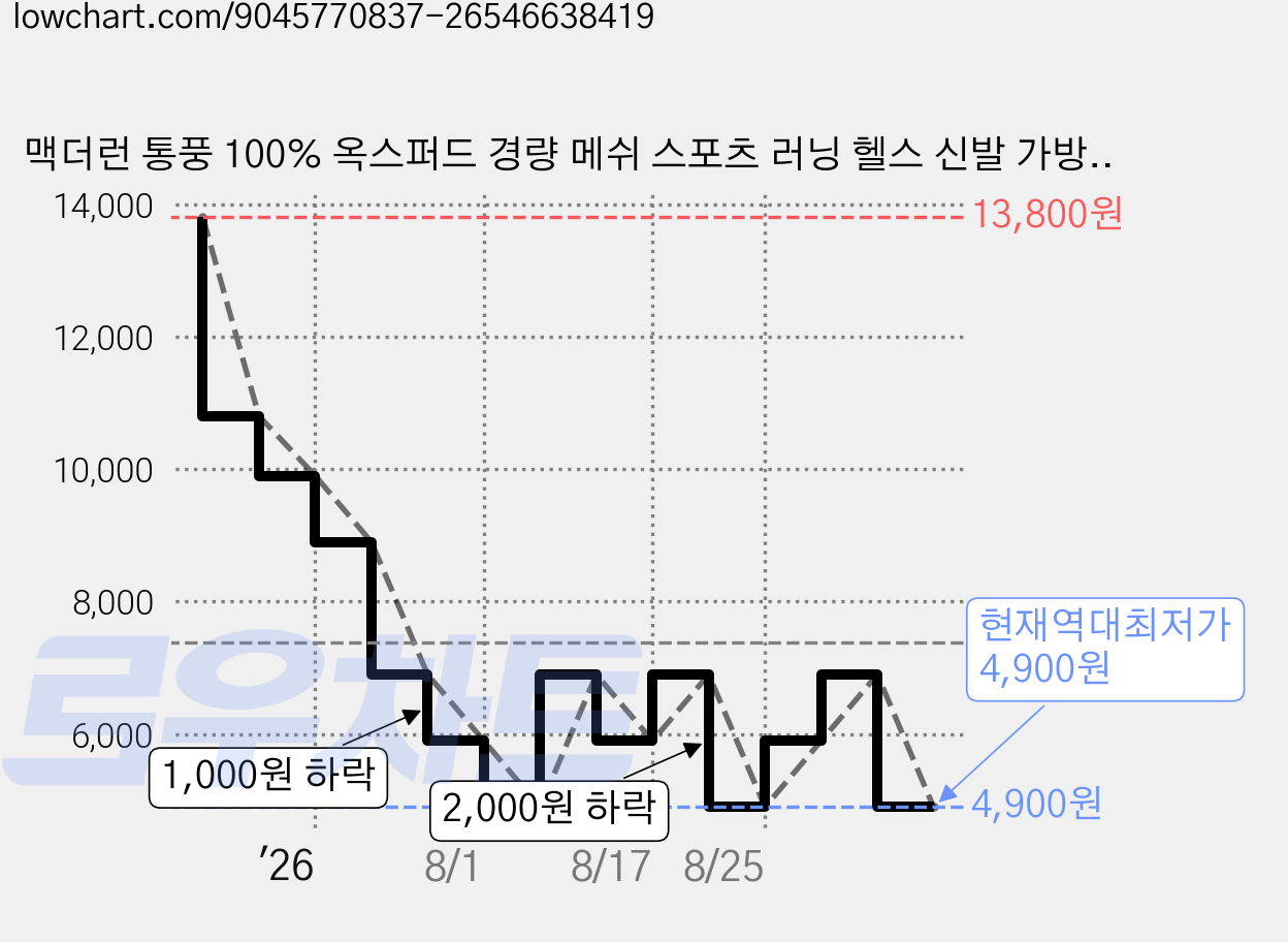 맥더런 통풍 100% 옥스퍼드 경량 메쉬 스포츠 러닝 헬스 신발 가방 신발주머니, 블랙, 1개 가격 변동 차트, 현재가 4,900원, 역대최저가
