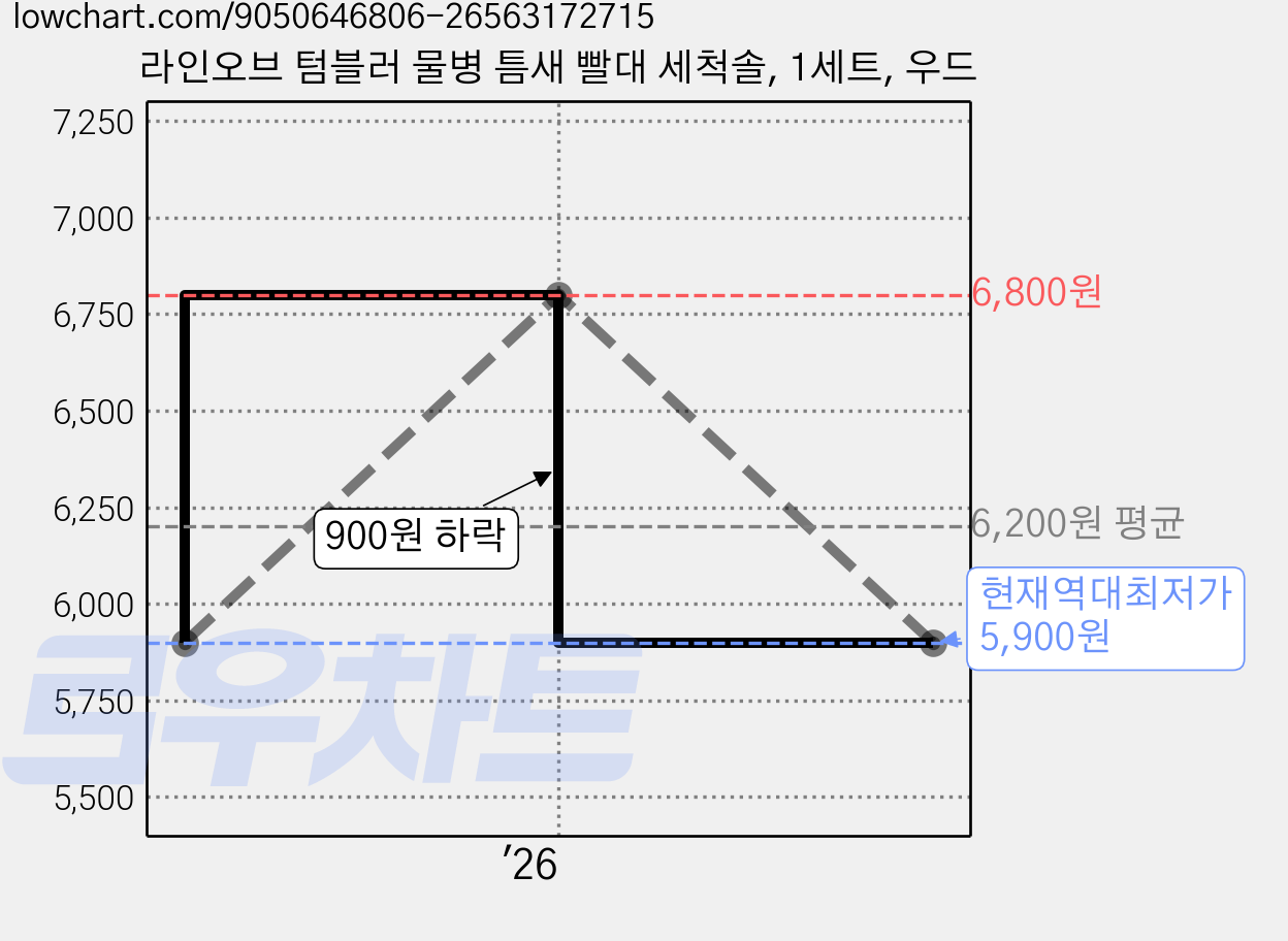 라인오브 텀블러 물병 틈새 빨대 세척솔, 1세트, 우드 가격 변동 차트, 현재가 5,900원, 역대최저가