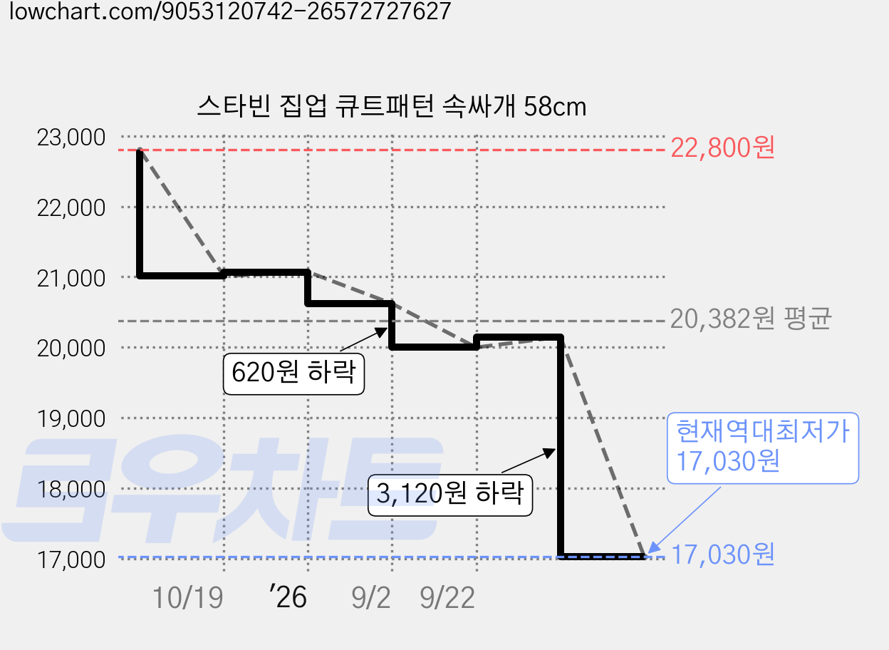 스타빈 집업 큐트패턴 속싸개 58cm 가격 변동 차트, 현재가 17,030원, 역대최저가