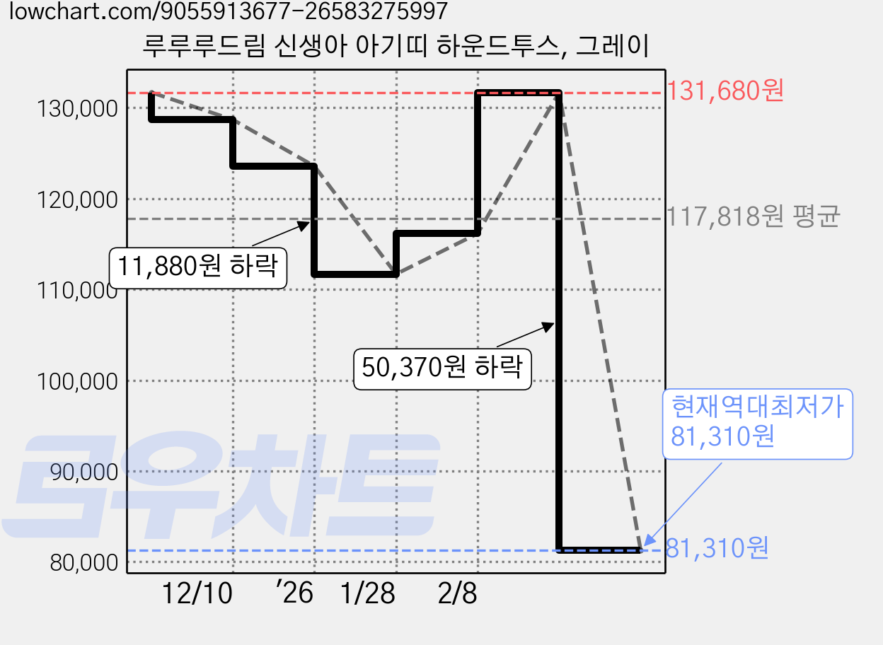 루루루드림 신생아 아기띠 하운드투스, 그레이 가격 변동 차트, 현재가 81,310원, 역대최저가