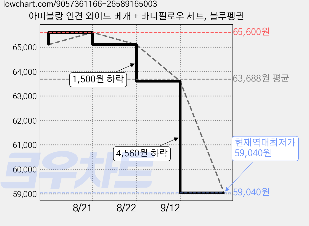 아띠블랑 인견 와이드 베개 + 바디필로우 세트, 블루펭귄 가격 변동 차트, 현재가 59,040원, 역대최저가