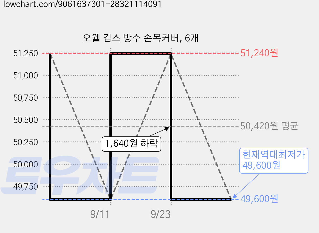 오웰 깁스 방수 손목커버, 6개 가격 변동 차트, 현재가 49,600원, 역대최저가