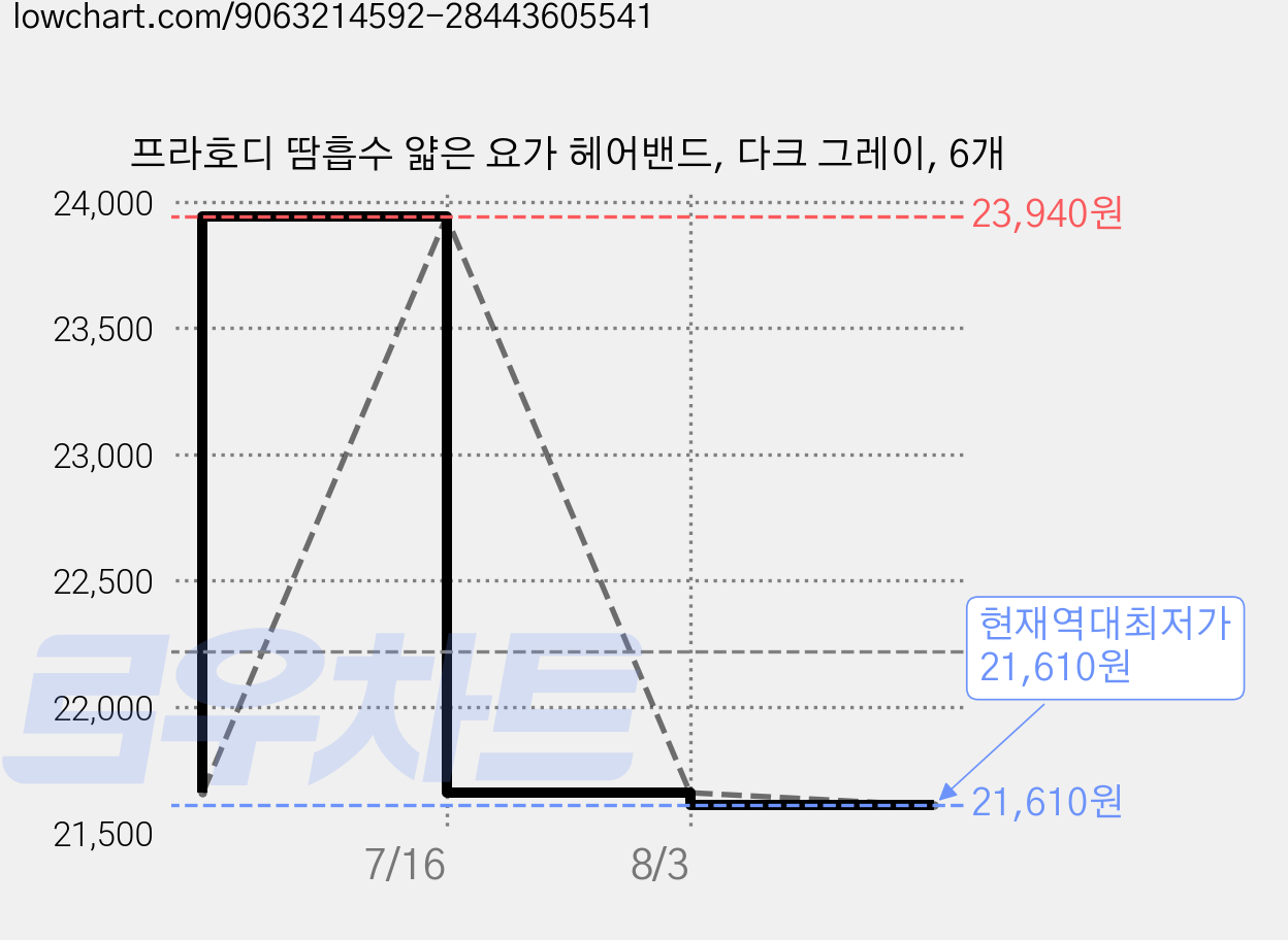 프라호디 땀흡수 얇은 요가 헤어밴드, 다크 그레이, 6개 가격 변동 차트, 현재가 21,610원, 역대최저가