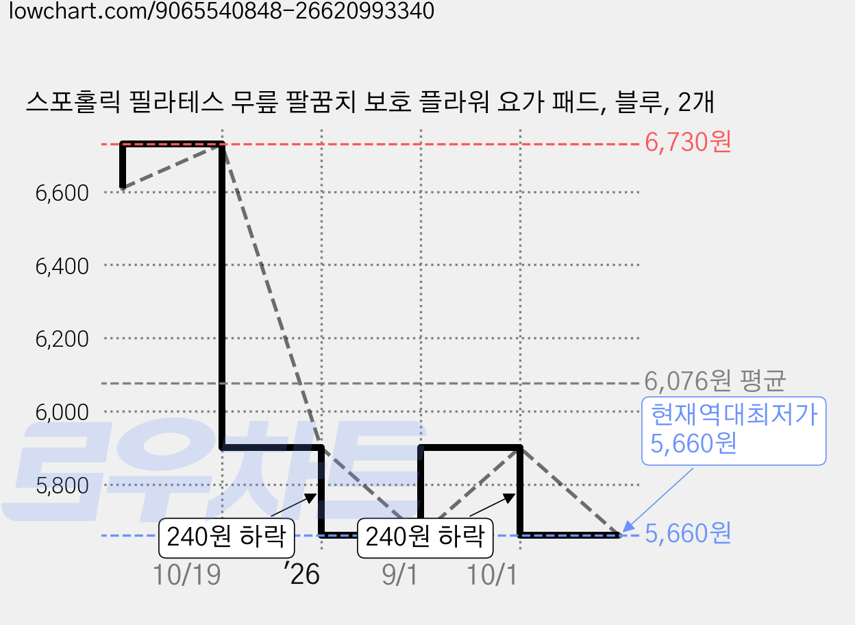스포홀릭 필라테스 무릎 팔꿈치 보호 플라워 요가 패드, 블루, 2개 가격 변동 차트, 현재가 5,660원, 역대최저가