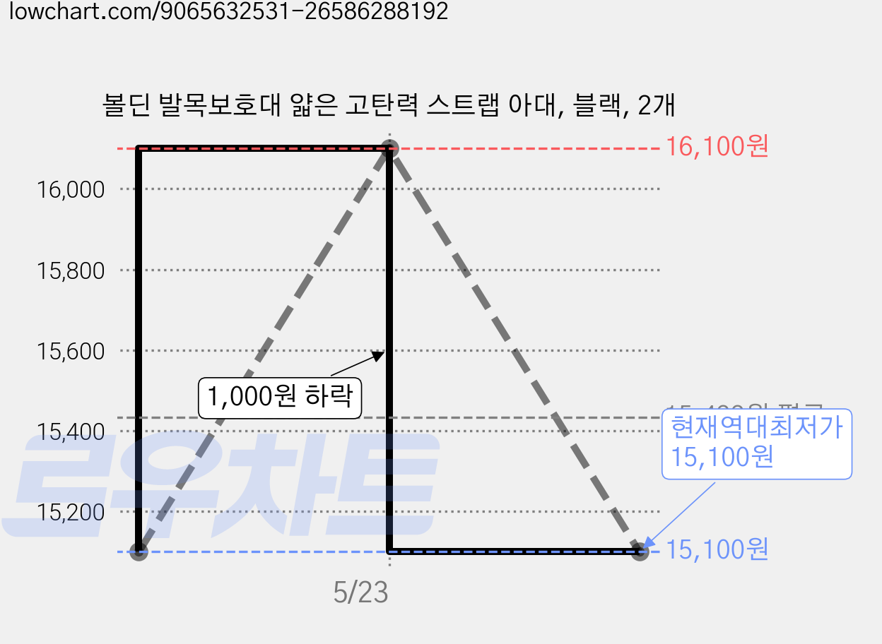 볼딘 발목보호대 얇은 고탄력 스트랩 아대, 블랙, 2개 가격 변동 차트, 현재가 15,100원, 역대최저가