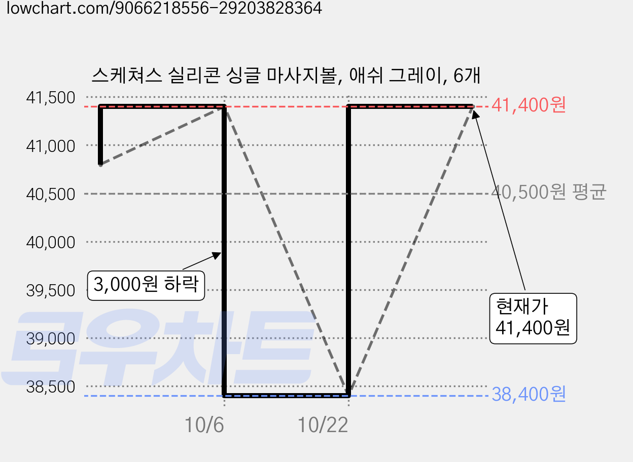 스케쳐스 실리콘 싱글 마사지볼, 애쉬 그레이, 6개 가격 변동 차트, 현재가 38,400원, 역대최저가